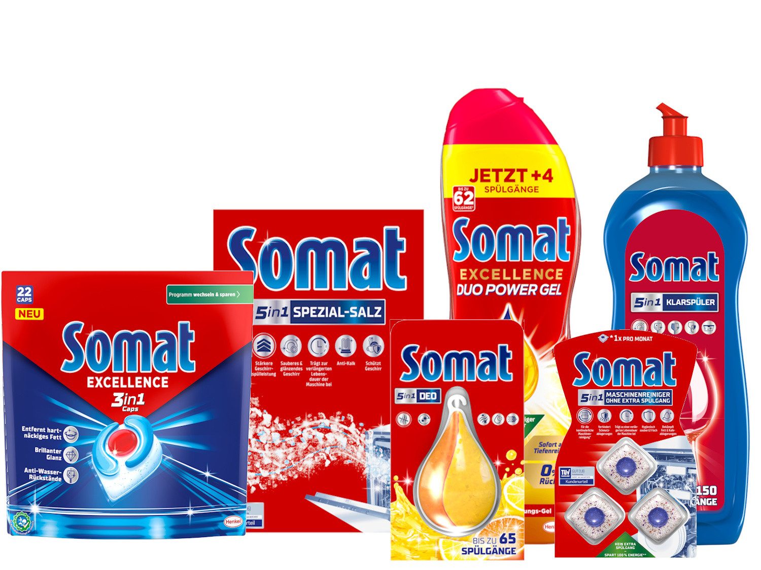 Somat SOMAT 3in1 Caps 22 St. + Duo Gel + Salz + Klarspüler Spülmaschinentabs