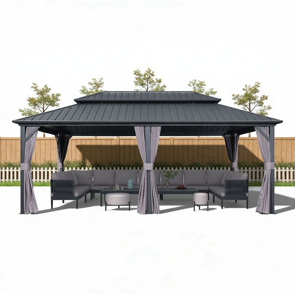 PURPLE LEAF Pavillon Günstiger Gartenpavillon, (1 Pavillon, mit Vorhängen und Moskitonetz), Wasserdicht, UV-beständig, Privatsphärenschutz