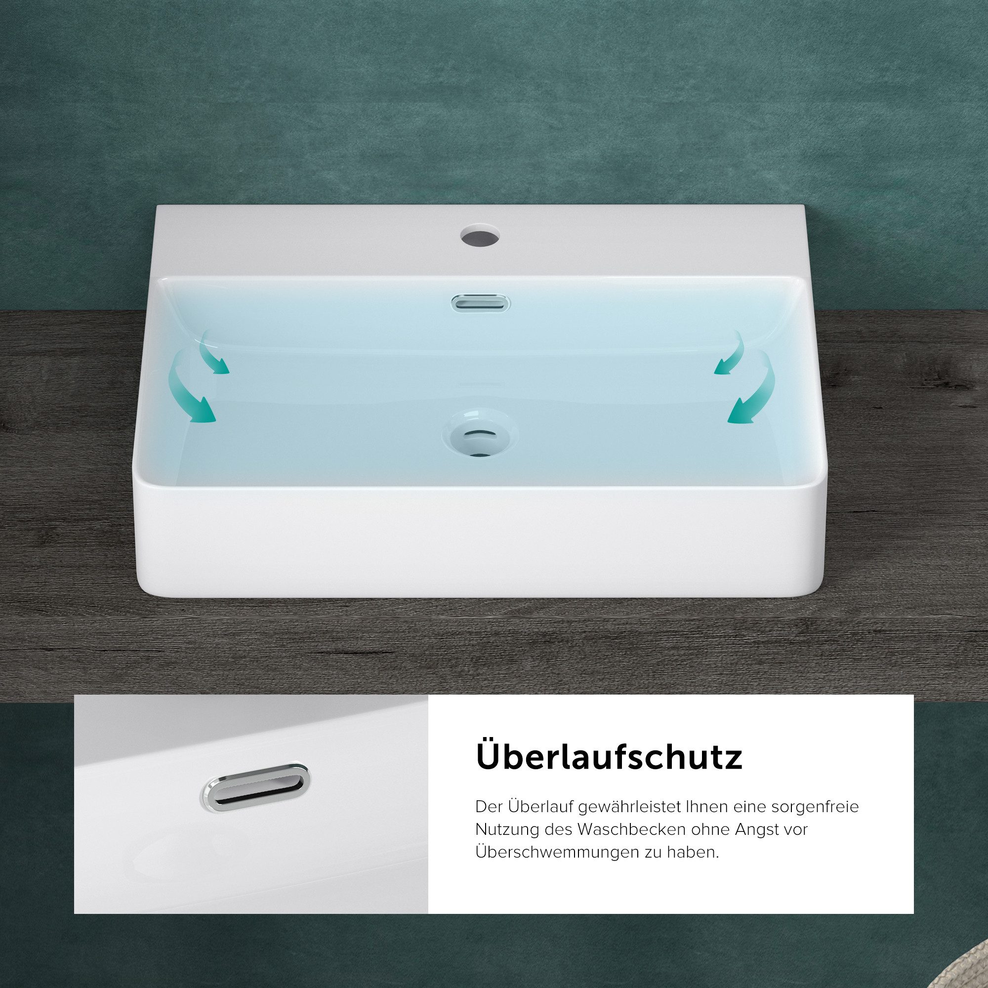doporro Waschbecken keramik Aufsatzwaschbecken eckig Waschtisch weiß/Anthrazit M201 – Bild 5 von 5