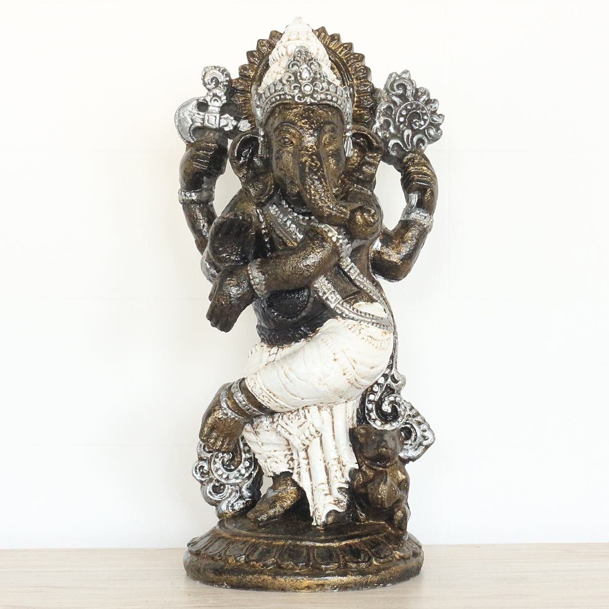 Oriental Galerie Dekofigur Figur Ganesha Elefant stehend Weiß Gold Resin 52 cm (1 St), traditionelle Herstellung in Handarbeit im Ursprungsland