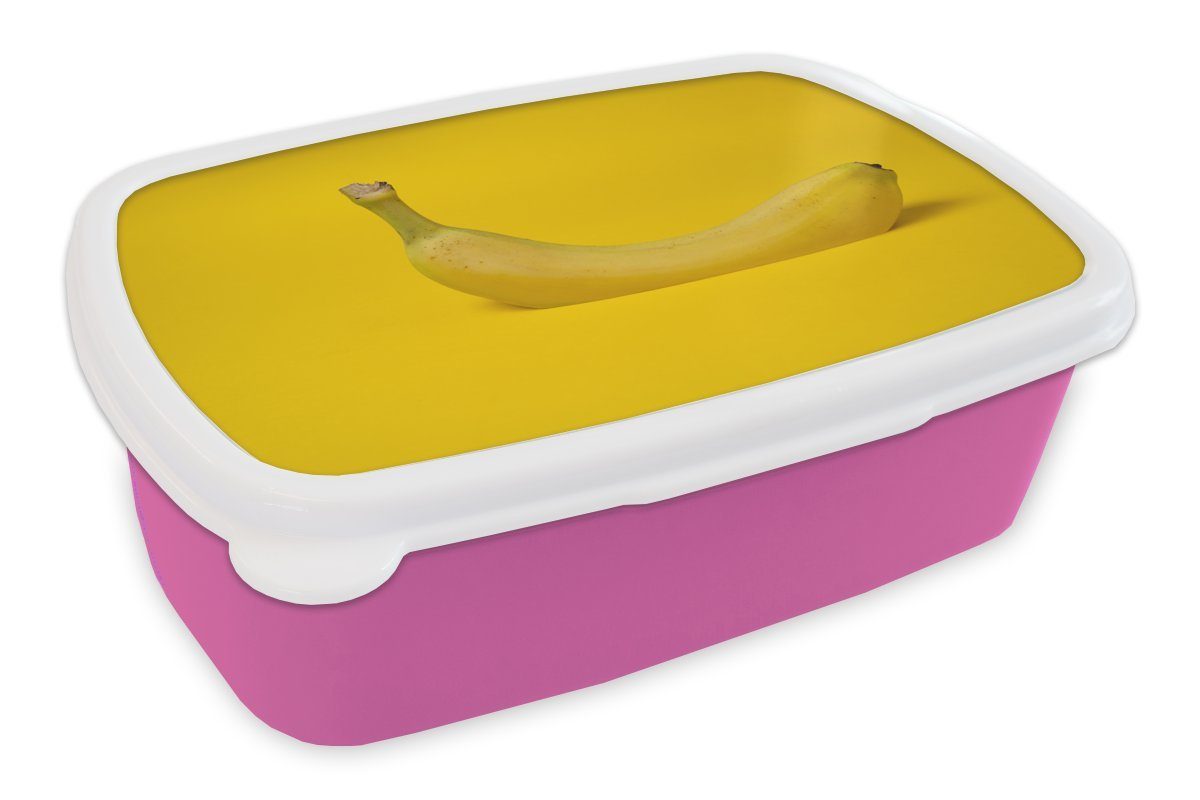 MuchoWow Lunchbox Banane - Obst - Gelb, Kunststoff, (2-tlg), Brotbox für Erwachsene, Brotdose Kinder, Snackbox, Mädchen, Kunststoff rosa