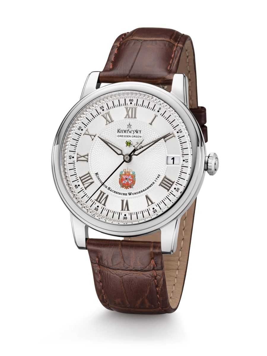 Quarzuhr Dresden Green II stahl-braun Herrenuhr Lederband 41 mm