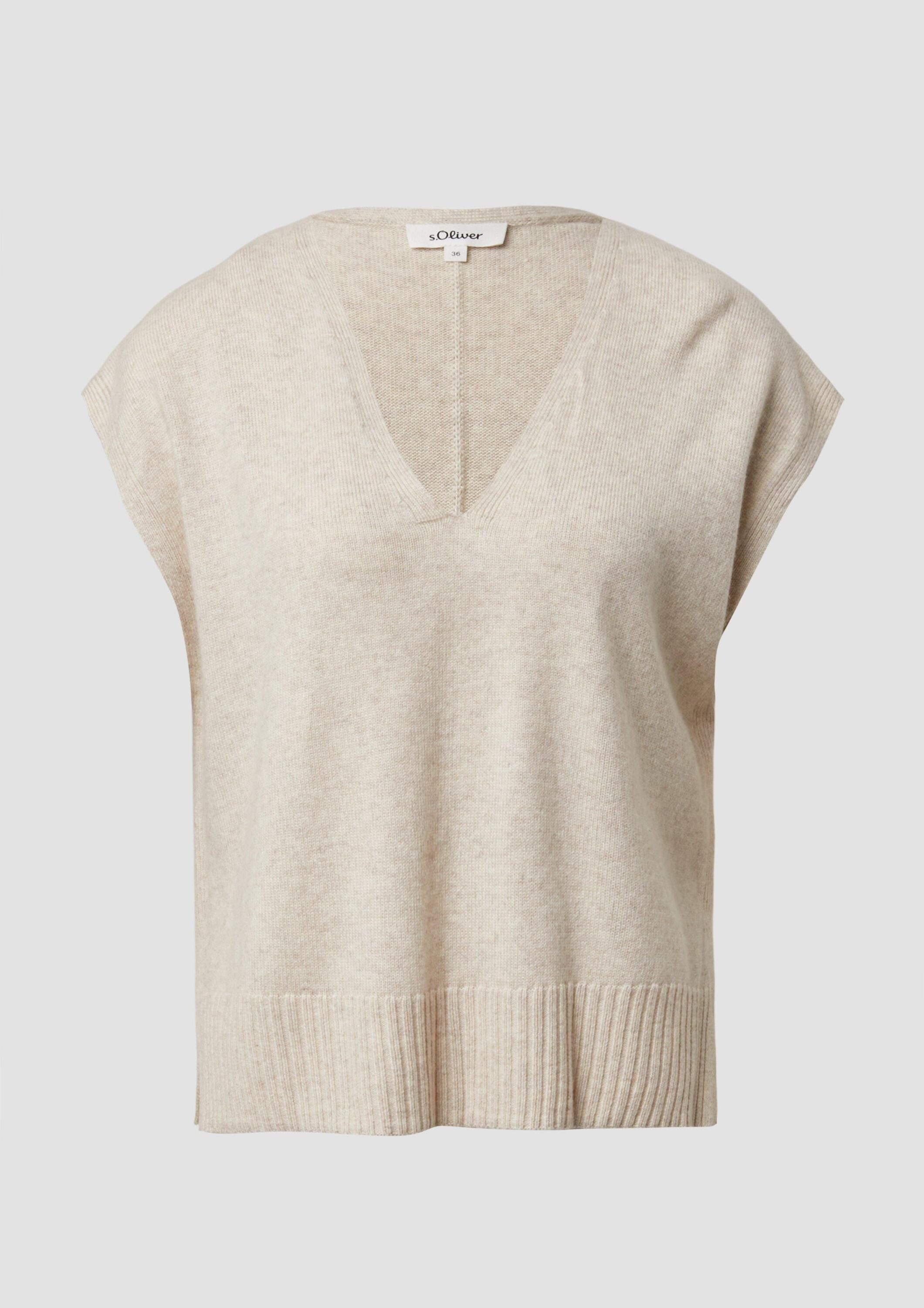 s.Oliver Kurzarmpullover Strickpullunder Pullunder aus Wollmix mit Seitenschlitz und überschnittener Schulter