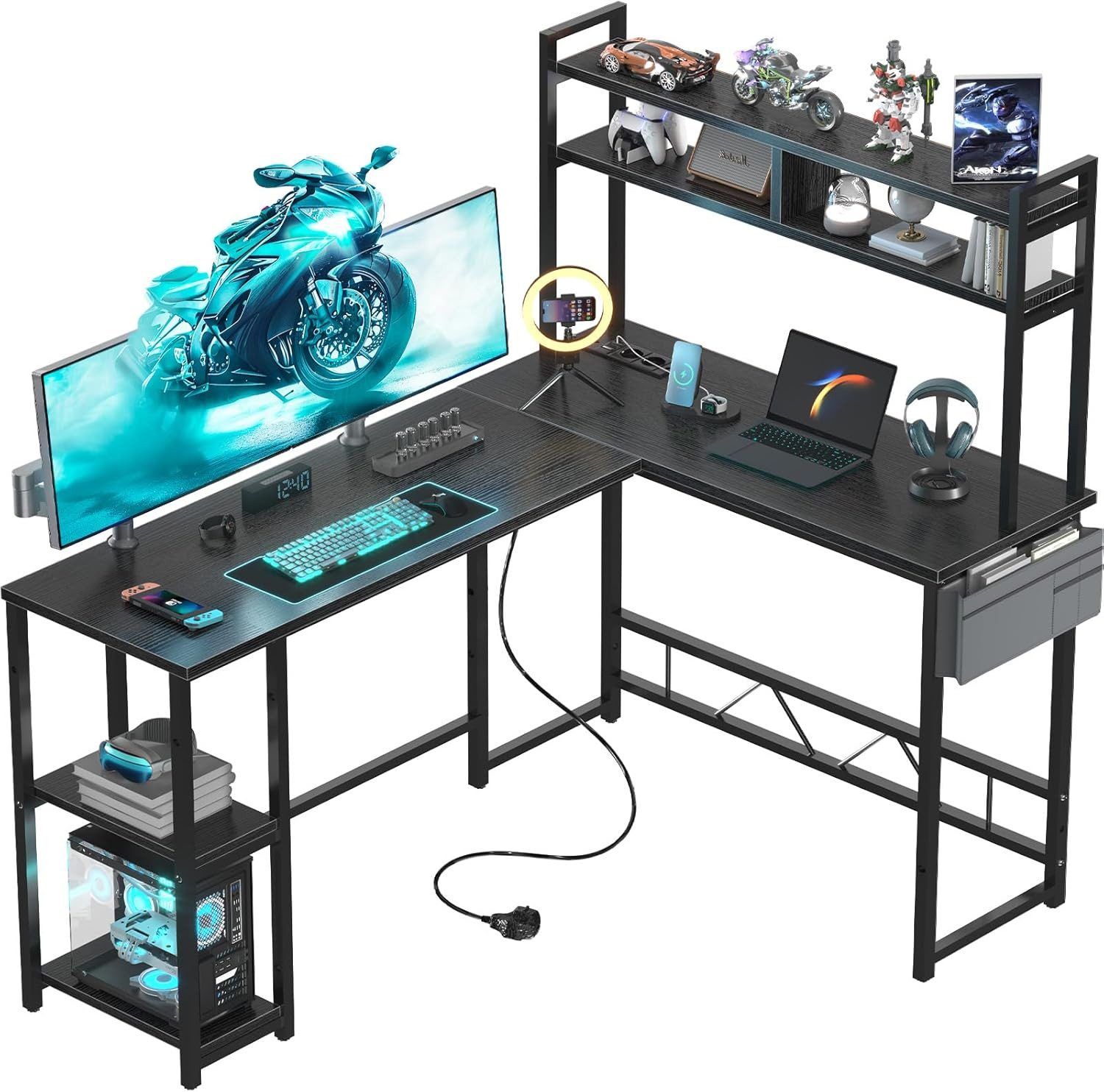 Gamingtisch Eckschreibtisch LED-Licht Computertisch Schreibtisch