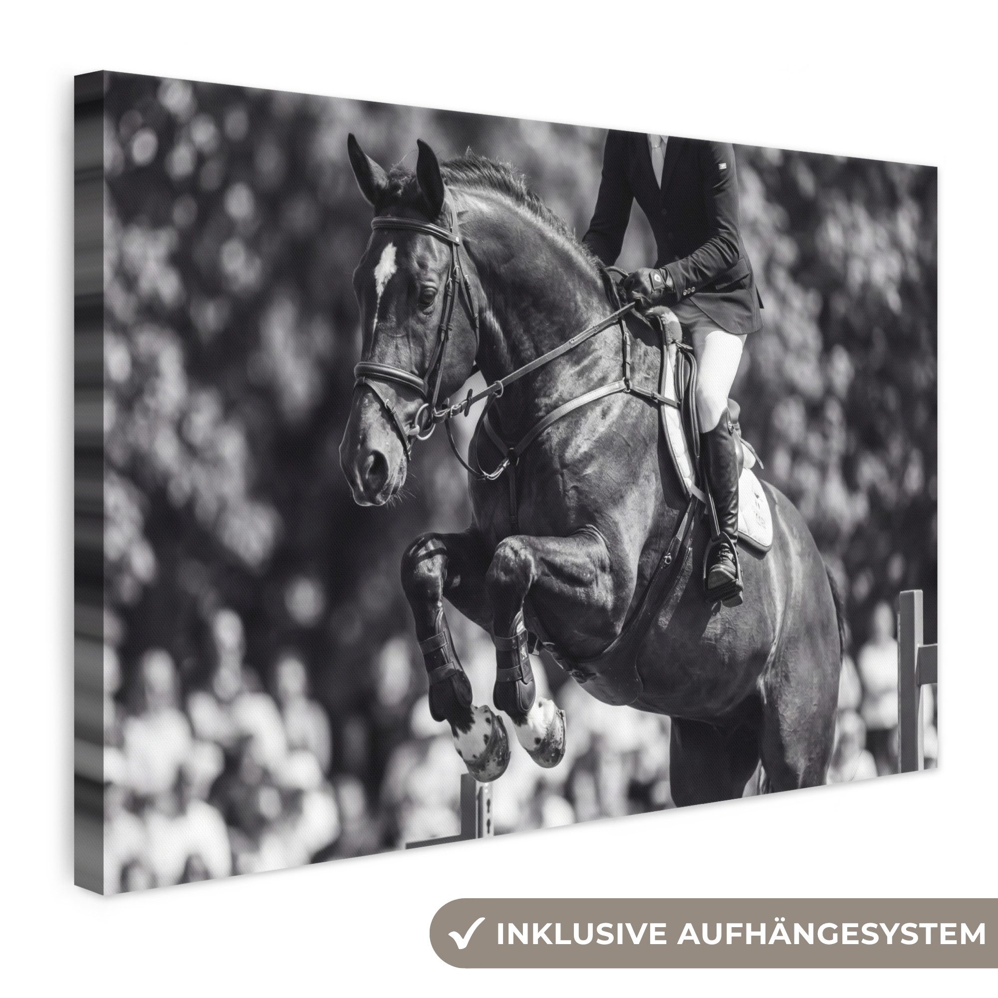 OneMillionCanvasses® Leinwandbild Springen - Pferd - Schwarz - Weiß, Fotodruck (1 St), Leinwand Bilder Klein, Wand Dekoration Aesthetic 30x20 cm