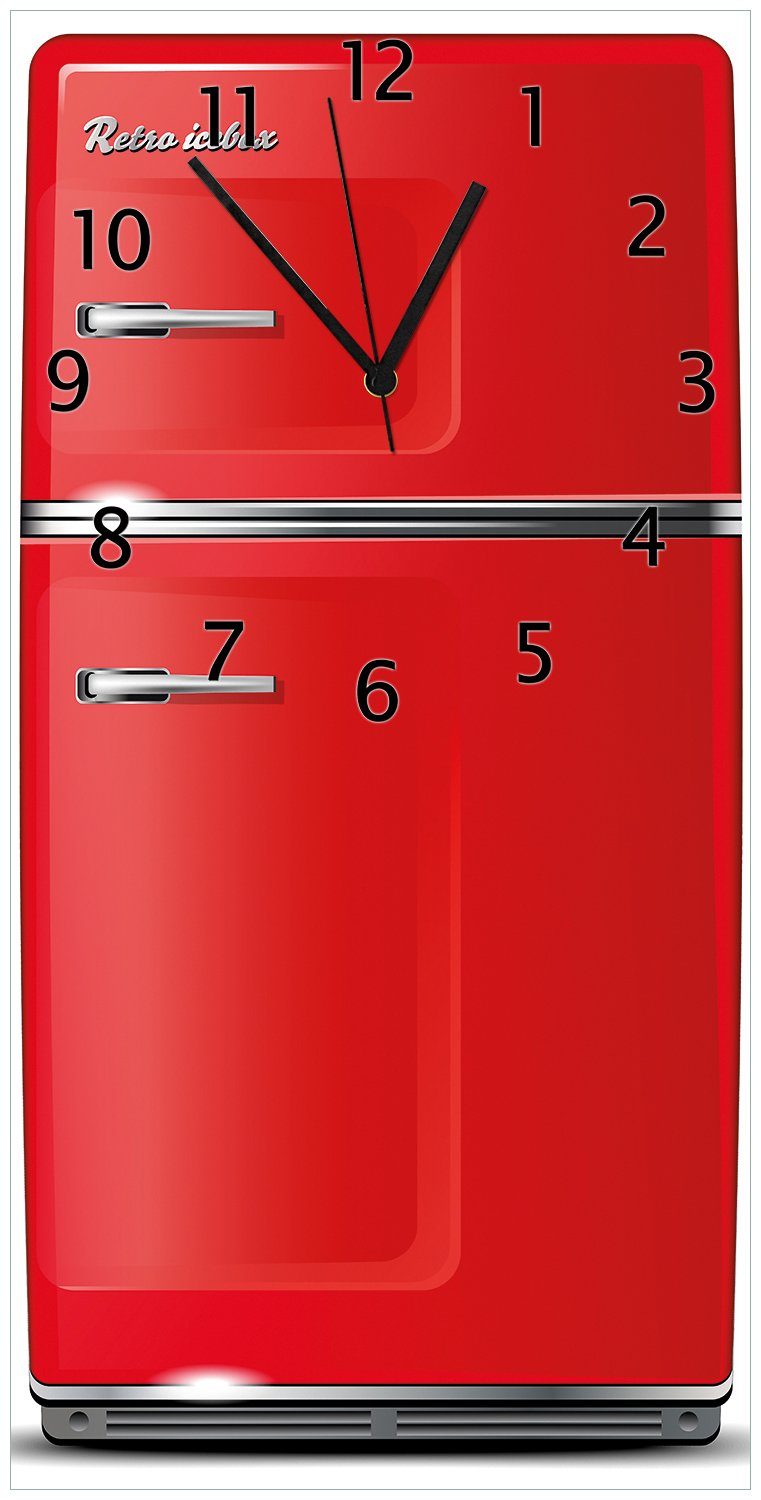 Wallario Wanduhr Roter Kühlschrank (Uhr aus Acryl)