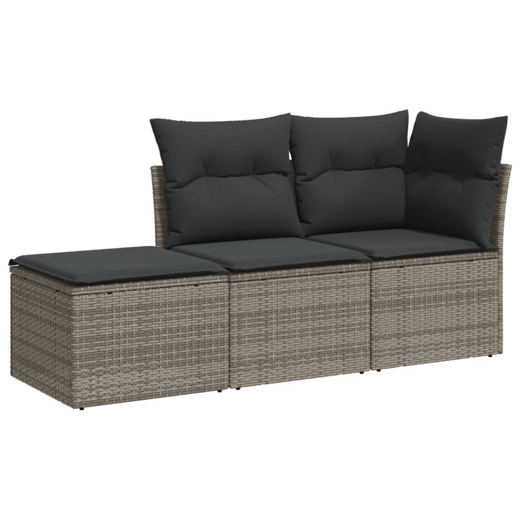 vidaXL Gartenlounge-Set 3-tlg. Garten-Sofagarnitur mit Kissen Grau Poly Rattan, (3-tlg)