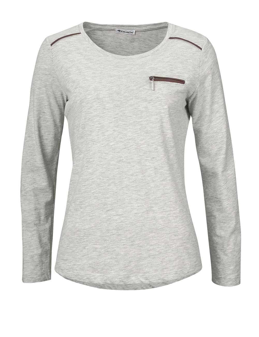 Tamaris T-Shirt Tamaris Damen Marken-Jerseyshirt, grau-melange