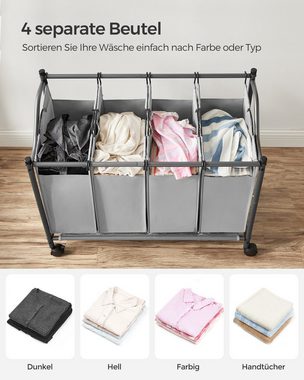 SONGMICS Wäschekorb »Wäschesammler«, Wäschesortierer, mit 4 abnehmbaren Stofftaschen, Rollen, 4 x 35 Liter