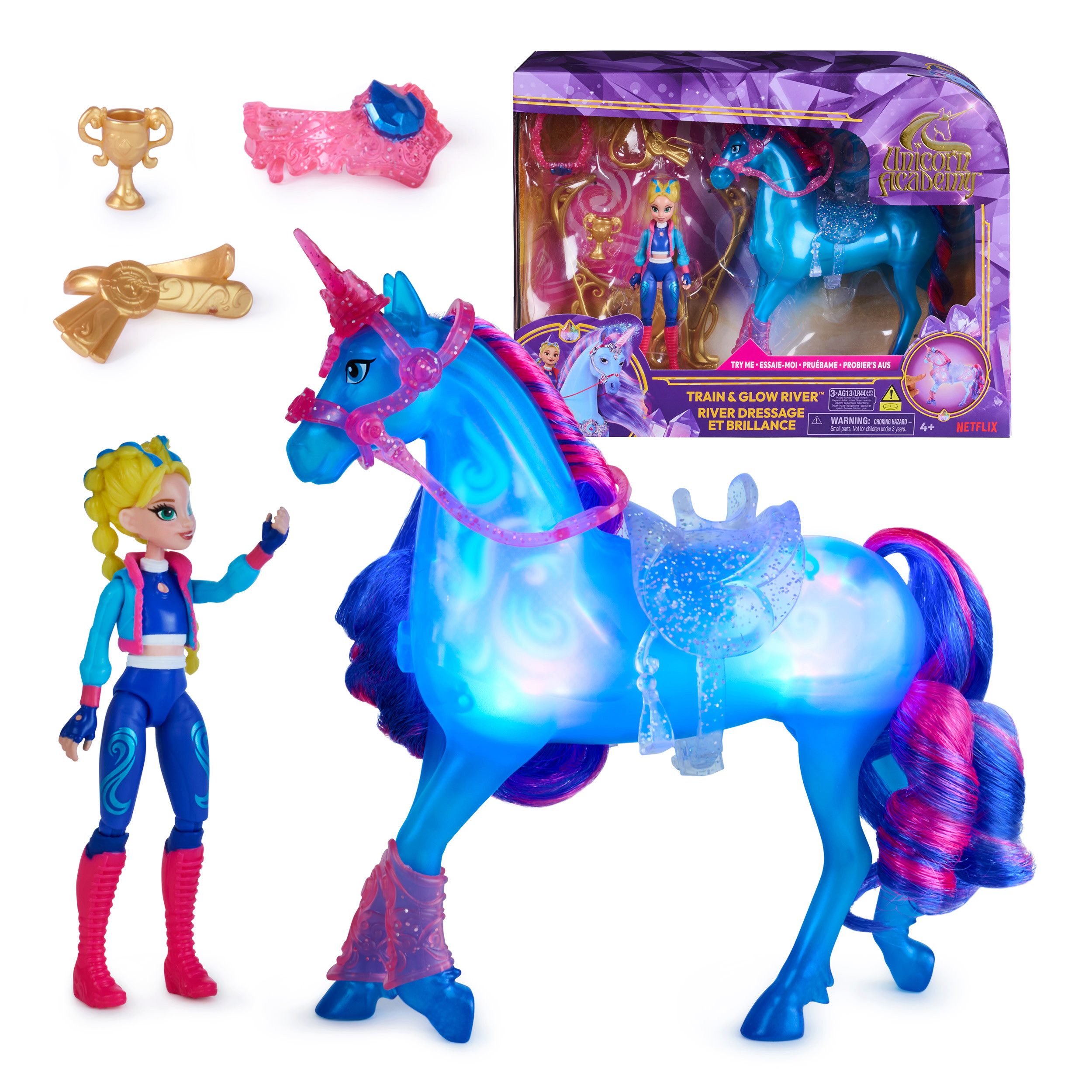 Spin Master Anziehpuppe Unicorn Academy - Train and Glow River, mit Leuchtfunktionen