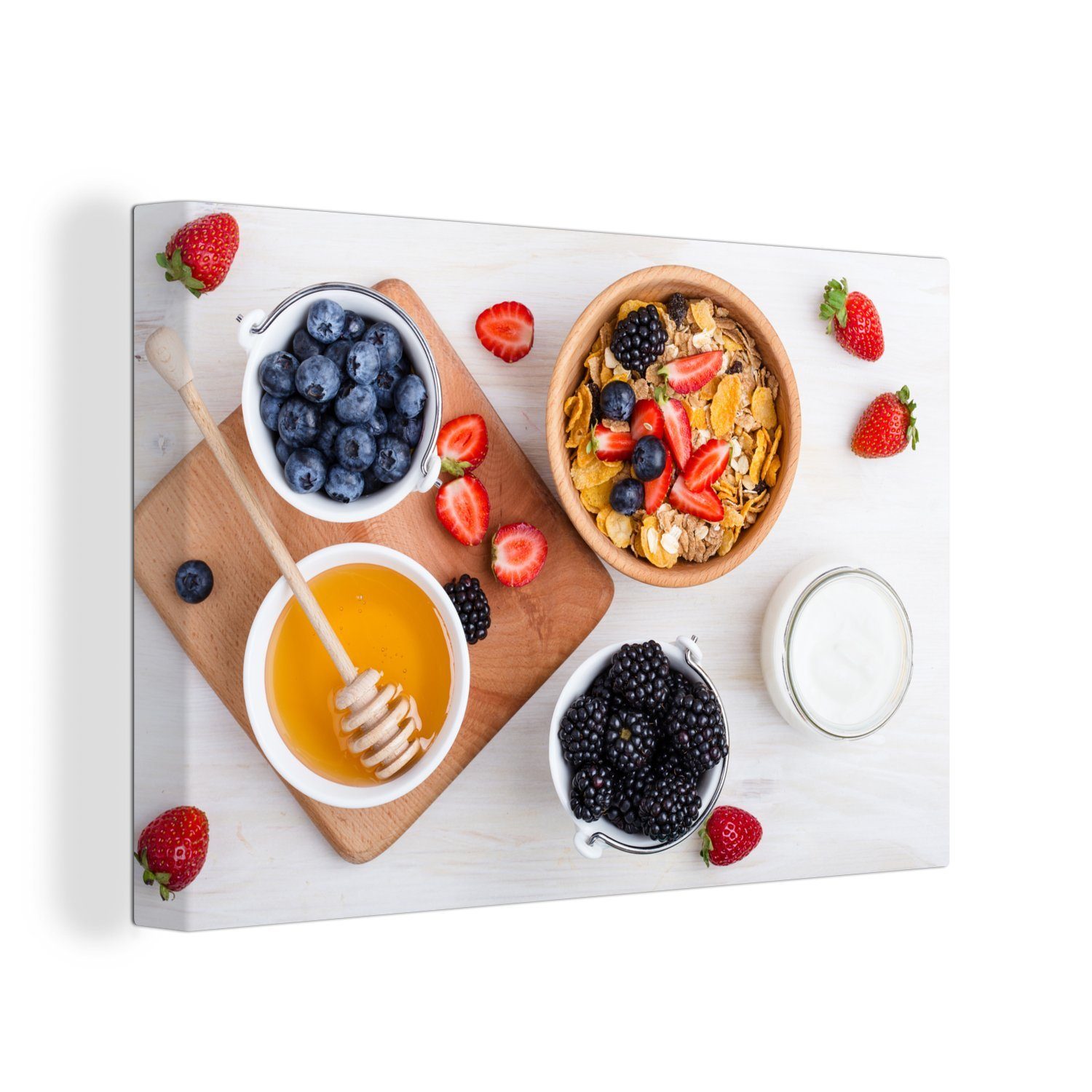 OneMillionCanvasses® Leinwandbild Natürliches Frühstück mit Honig, (1 St), Wandbild Leinwandbilder, Aufhängefertig, Wanddeko, 30x20 cm