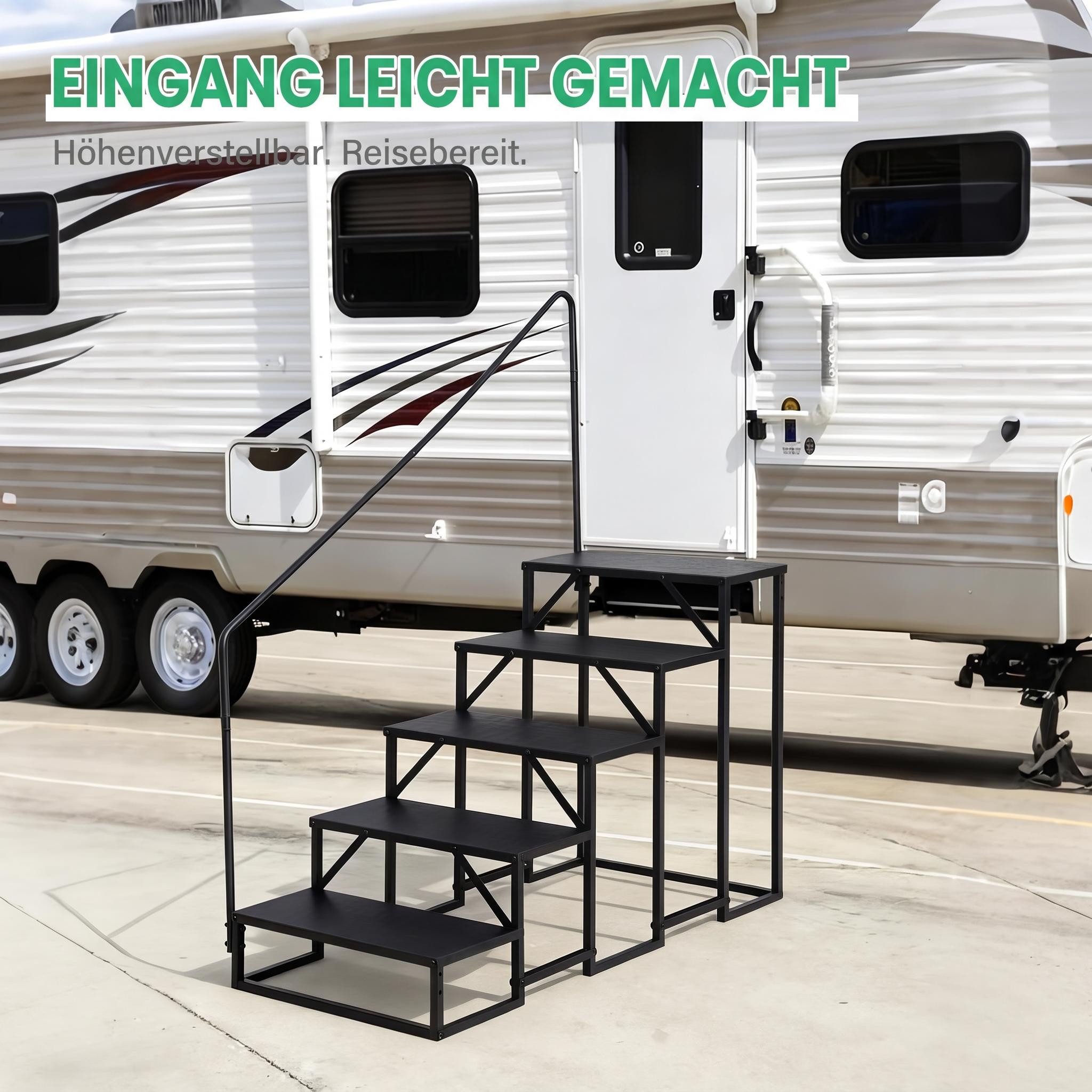 GarveeMore Außentreppe Treppenhandlauf aus Carbonstahl mit einseitigem Handlauf, rutschfest, für Geschosshöhen bis 90 cm, Stufen offen, (1-tlg), 4/5 Stufen für  – Bild 3 von 5