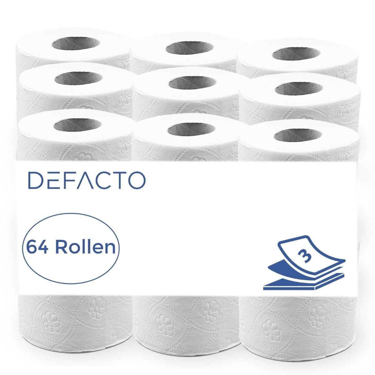 Defactoshop Туалетная бумага 64 x Туалетная бумага Klopapier WC-Papier 3-lagig 150 BlattZellstoff (64-St), 64 Rollen