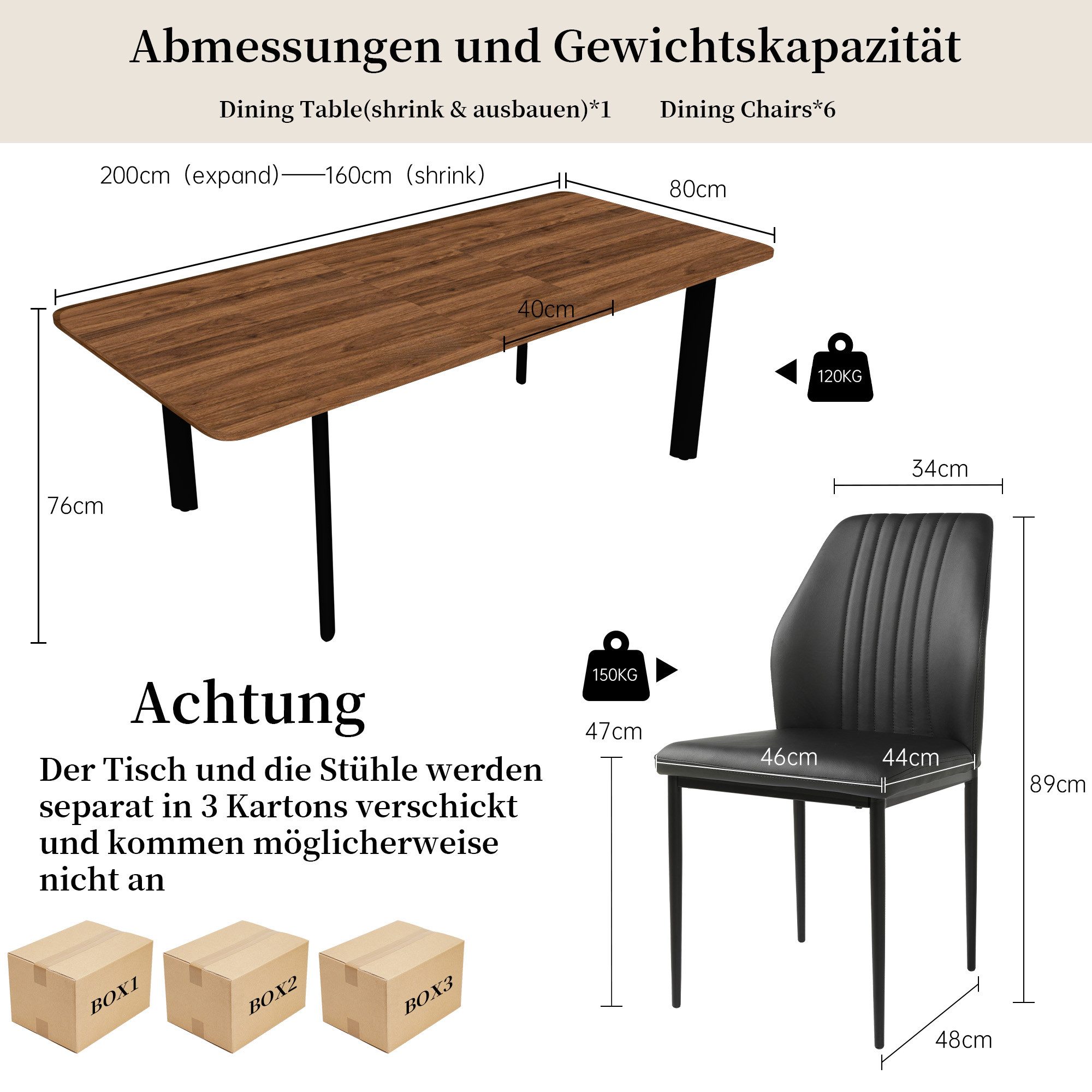 Jiexi Essgruppe Esstisch Mit 6-8 Stühlen Set, Essgruppe Tisch Ausziehbar 160-200cm – Bild 5 von 5