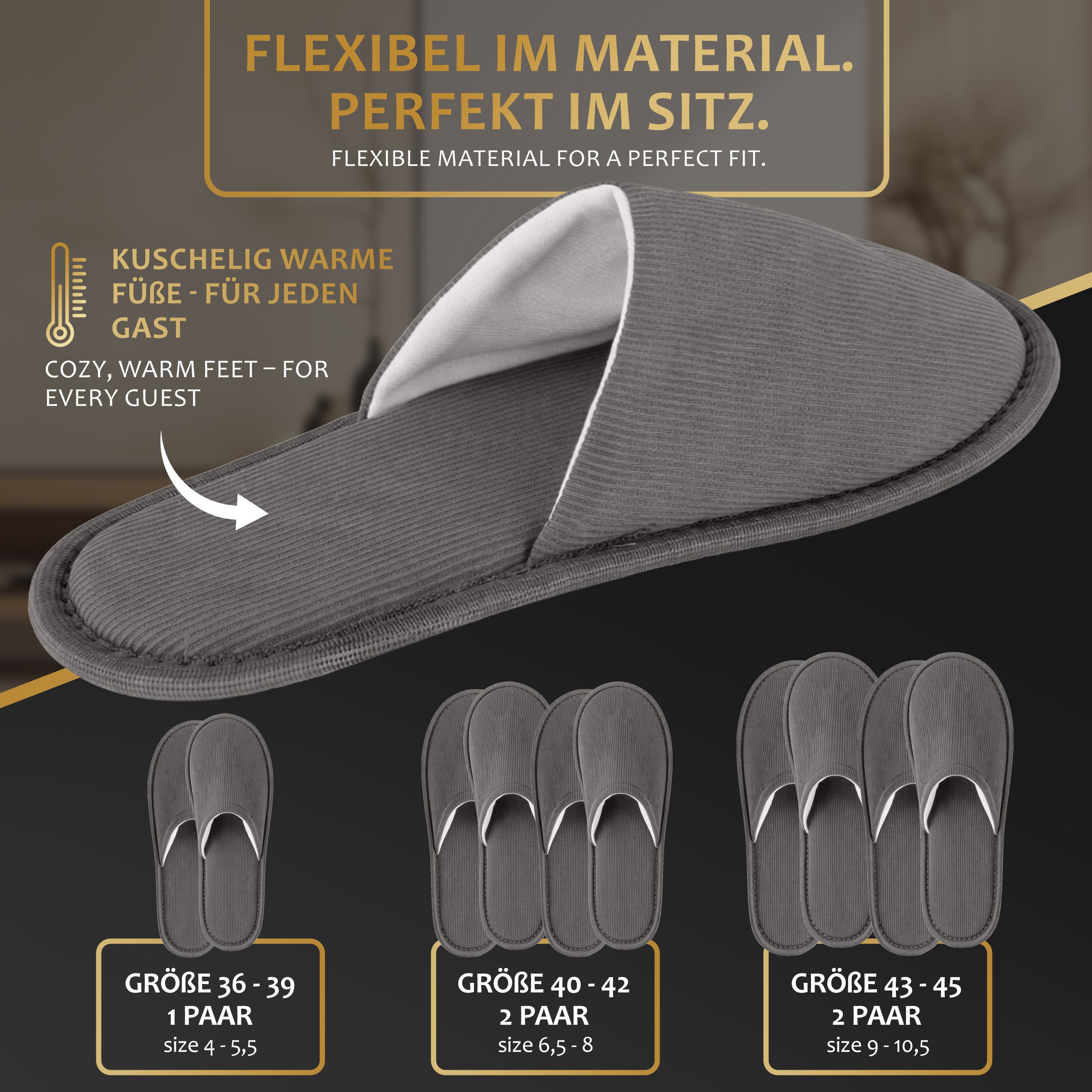 ONVAYA Premium Gästehausschuhe Set Kompass-Gästepantoffeln-Guest Slippers Hausschuh