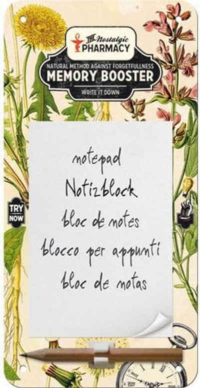 Nostalgic-Art Notizblock Notizblockschild - Memory Booster - Format: 10x20cm