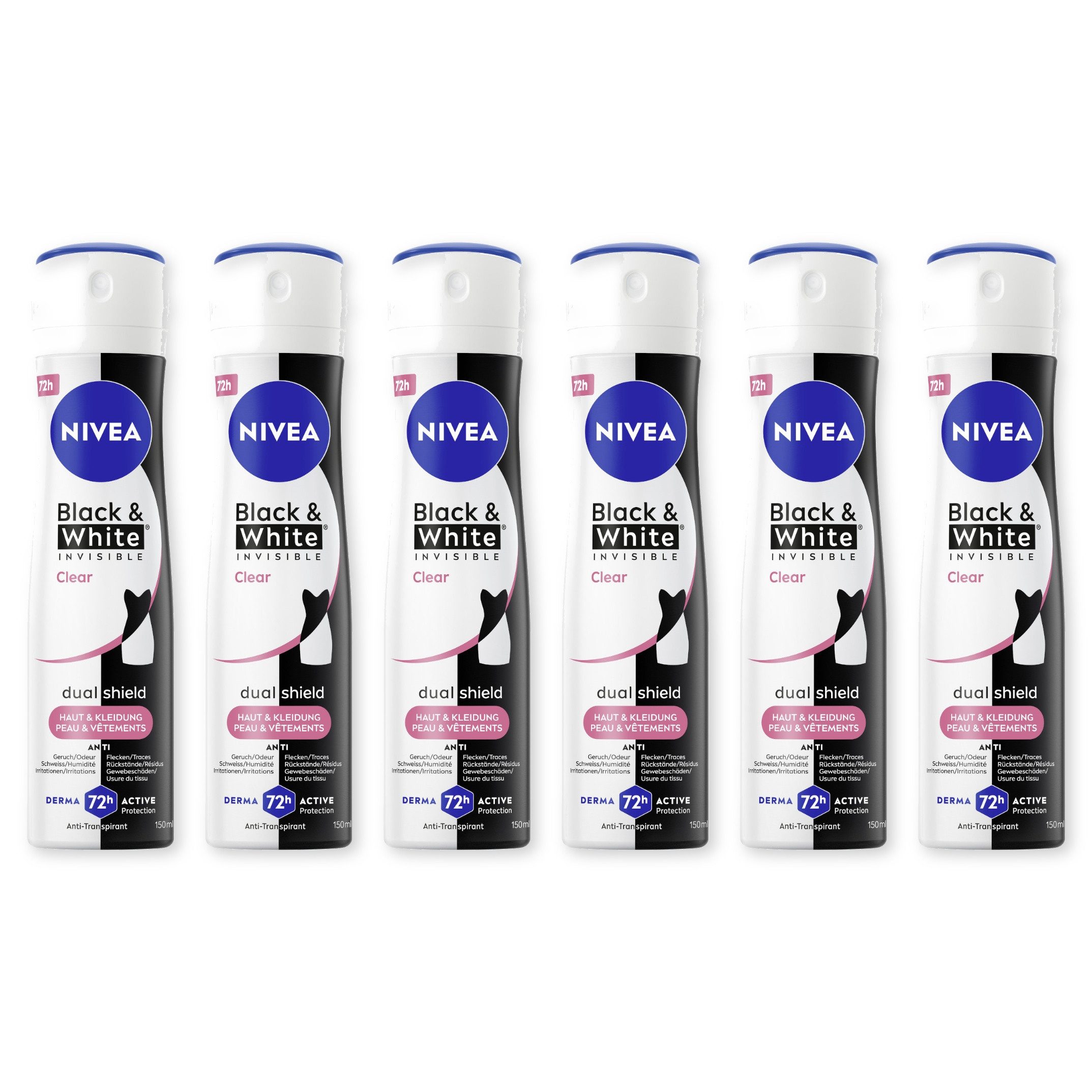 Nivea Deo-Spray Deodorant Black & White Invisible Clear Deo Spray 6 x 150ml, 6-tlg.