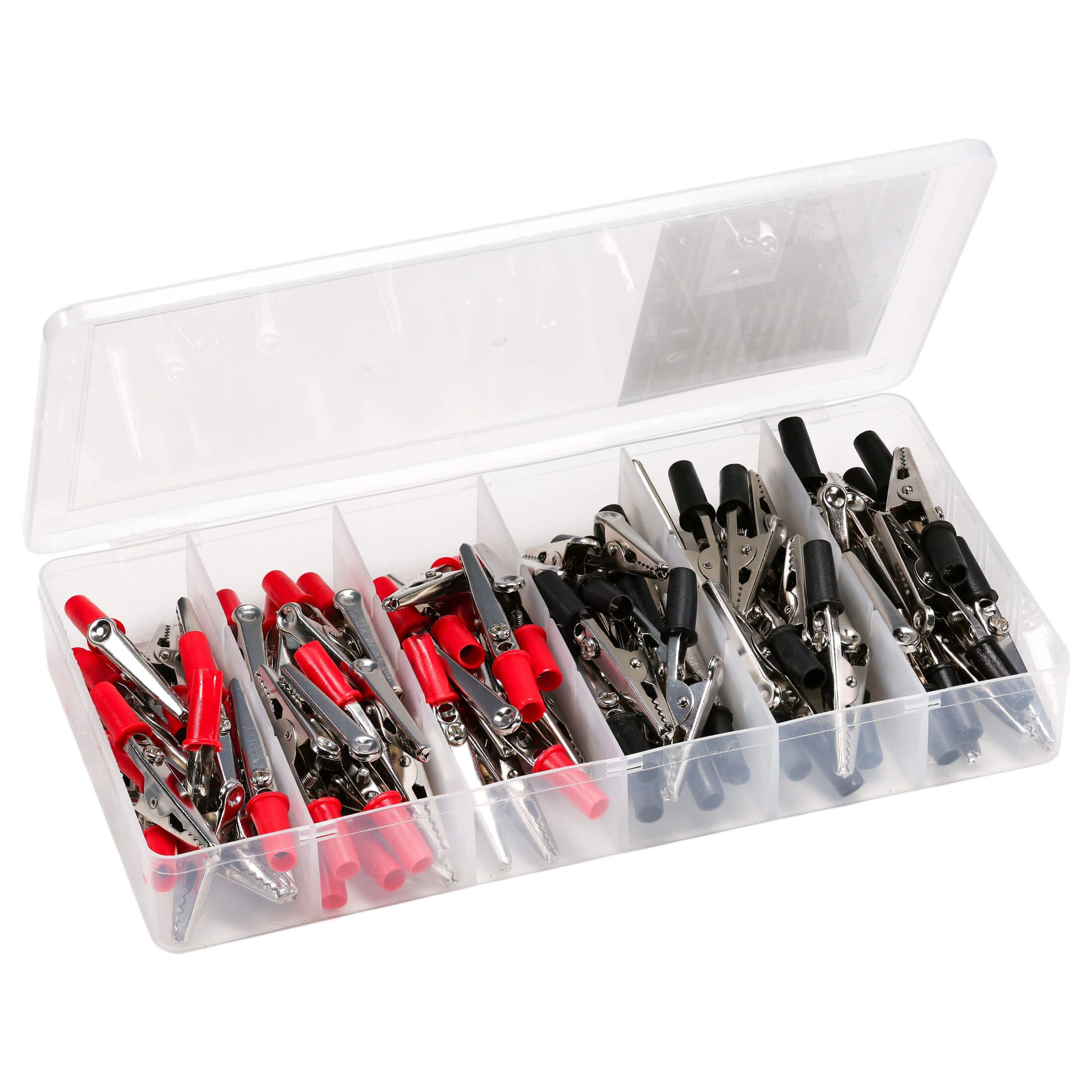 Work plus Krokodilklemme Krokodilklemmen Sortiment 80 teilig, rot schwarz, Krokoklemmen Set, 80-tlg., Kabelquerschnitt bis 2,5 mm2, max. 1A, 40x Rot, 40x Schwarz