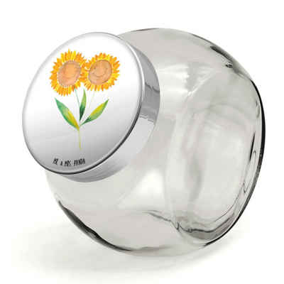 Mr. & Mrs. Panda Vorratsglas L 870ml Blume Sonnenblume - Weiß - Geschenk, Freundschaft, Best frien, Premium Glas, (1-tlg), Designvielfalt