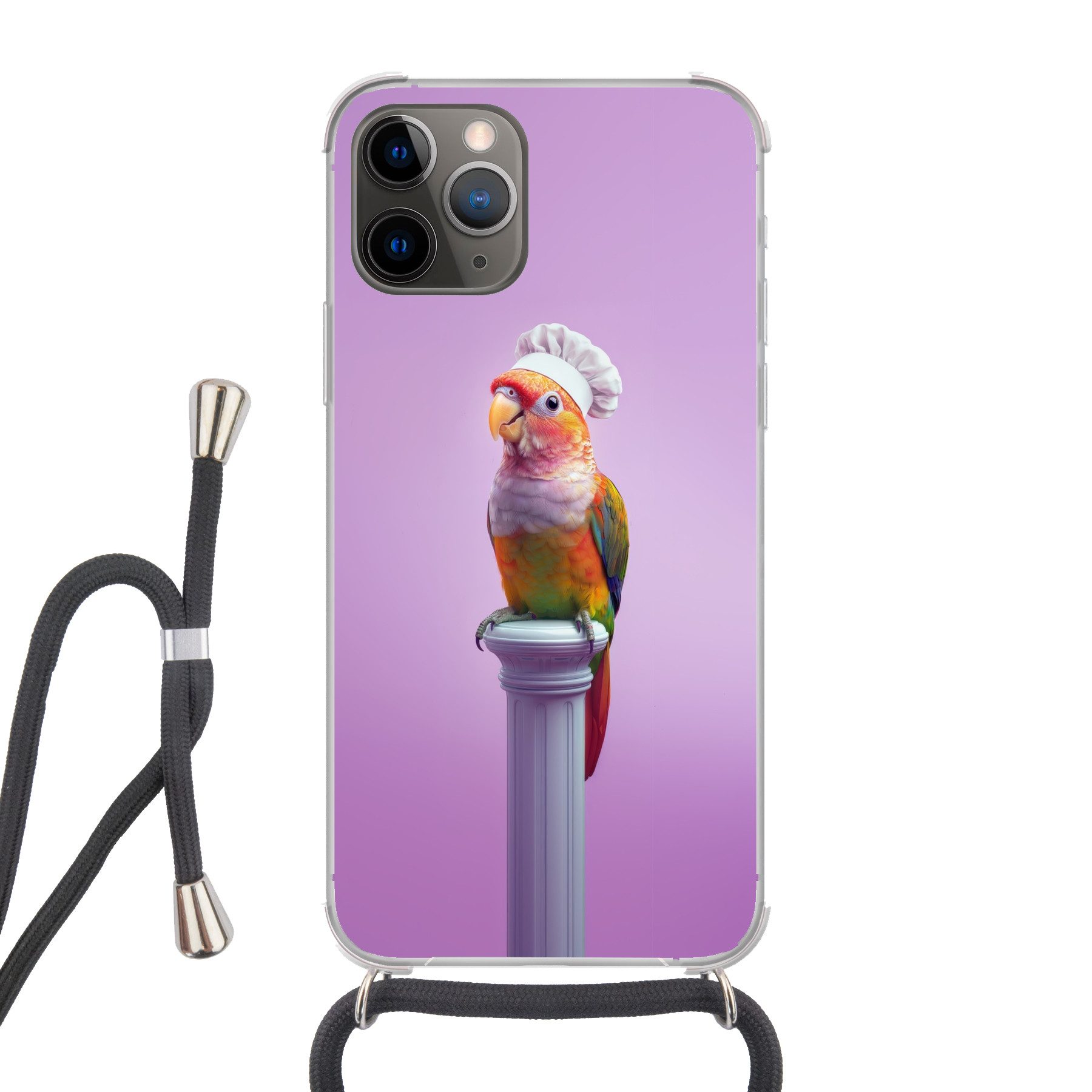 MuchoWow Handyhülle für Apple iPhone 13 Pro Max Papagei - Kochmütze - Säule - Vogel, Tragbare Handyhüllen mit Kette zum umhängen, Handykette Handyband