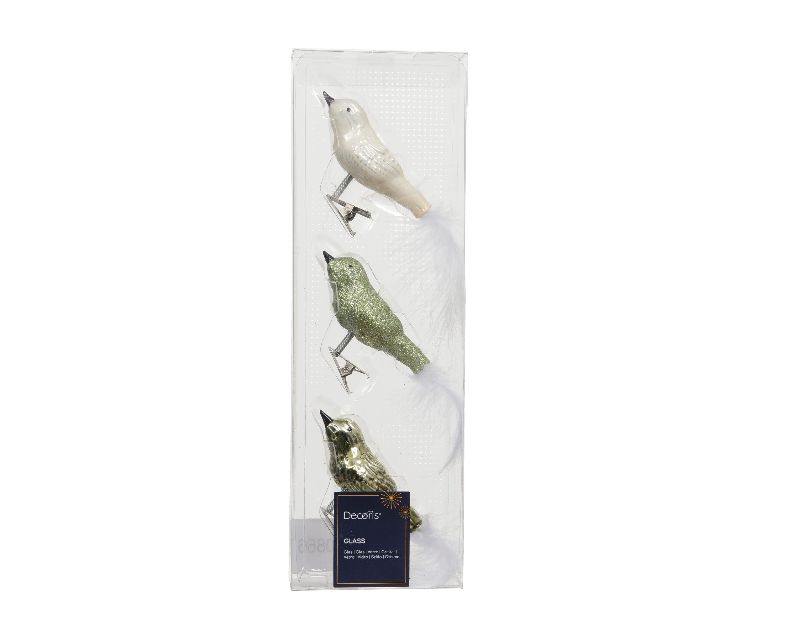 Kaemingk Christbaumschmuck, Christbaumschmuck Glas Vögel auf Clip 8cm 3er Set Grün / Weiß Mix