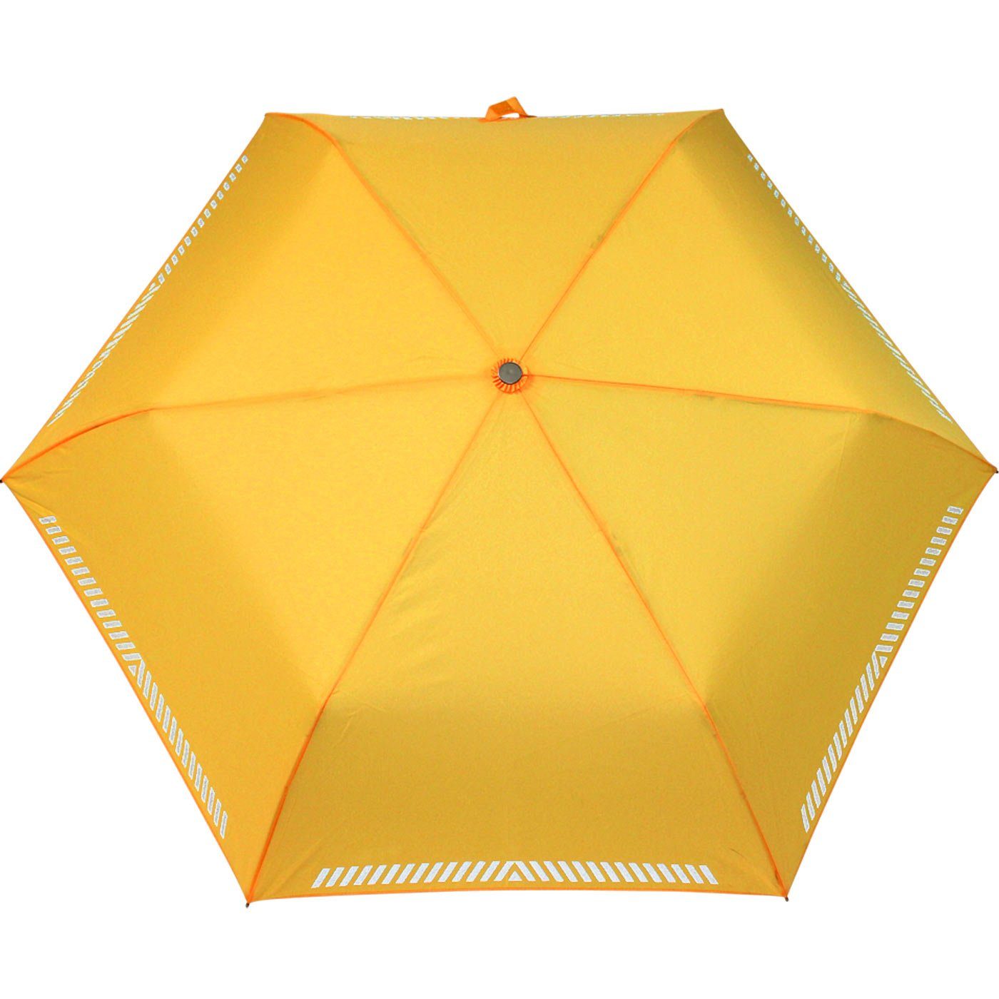 iX-brella Taschenregenschirm Mini Kinderschirm neon-gelb extra reflektierend leicht, Safety Reflex