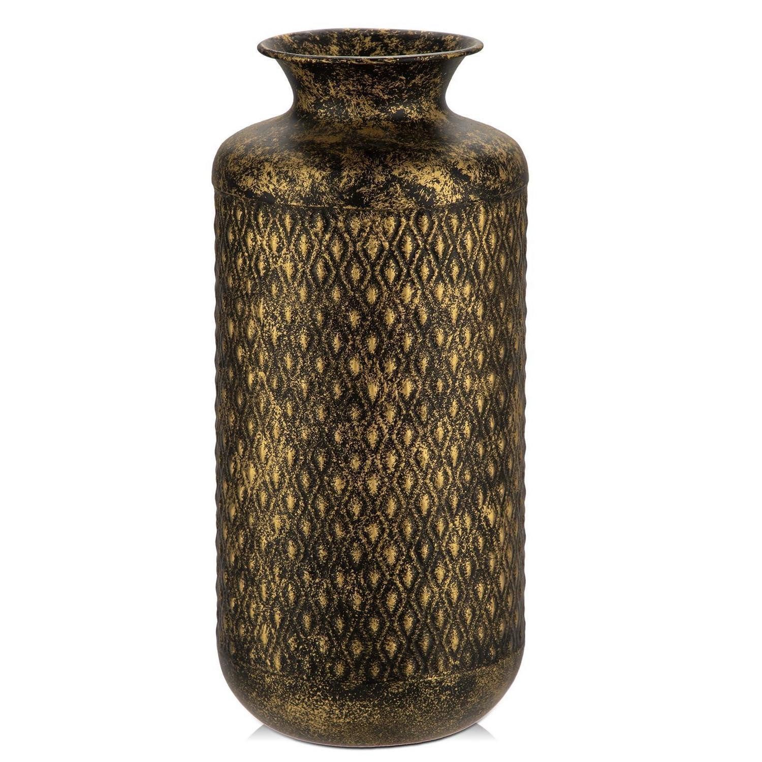 LuxusKollektion Dekovase Blumenvase Rustikal Metall Schwarz Gold Muster 35.5cm (1 St)