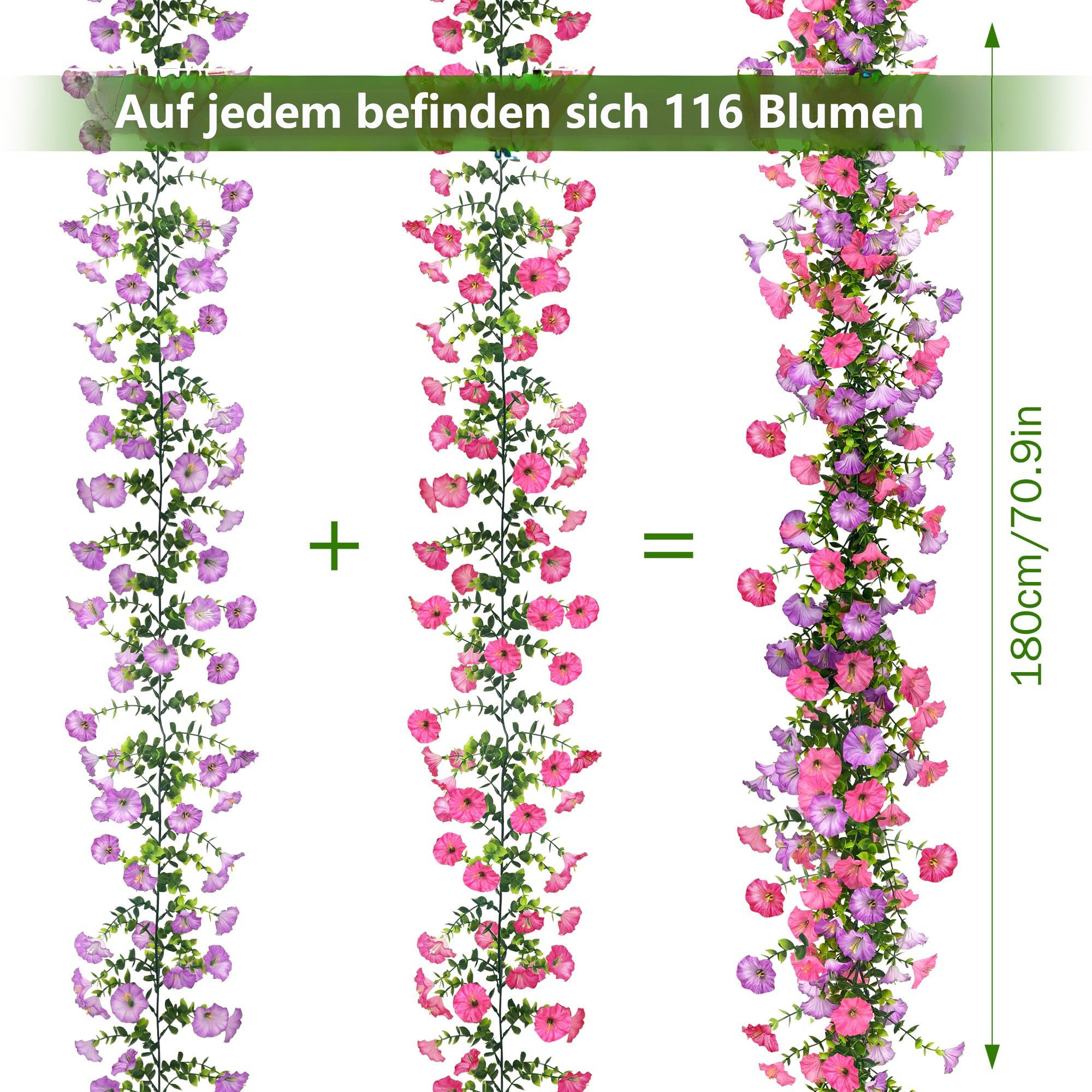 Kunstgirlande 2 Stück Künstliche Blumen Girlande Petunien Blumengirlande, FOUORTUNATE-BEE, Künstliche Hängepflanze für Außen Innen Balkon Terrasse
