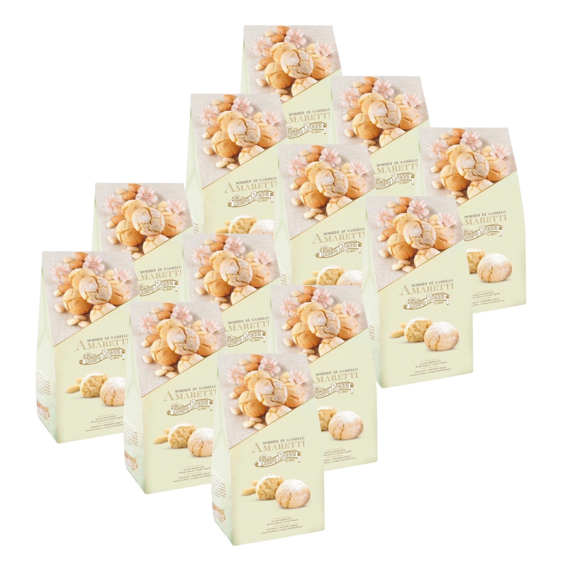 Pietro Rossi Kekse ietro Rossi Weiche Amaretti 12x120g, 12 x 120 g, (Italienisches Kaffeegebäck, [EINZELN VERPACKT] - mit 37,5% Aprikosenkernen)