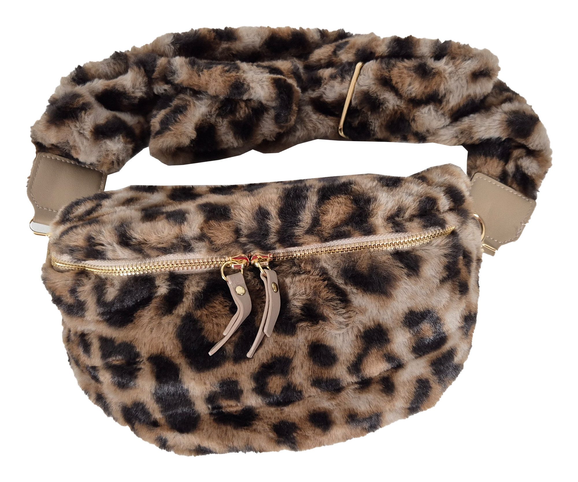 Einkaufszauber Handtasche Kunstpelz Fell Gürteltasche Leopard - Bauchtasche Hüfttasche Crossover (mit Schultergurt), Animalprint Leopardenmuster