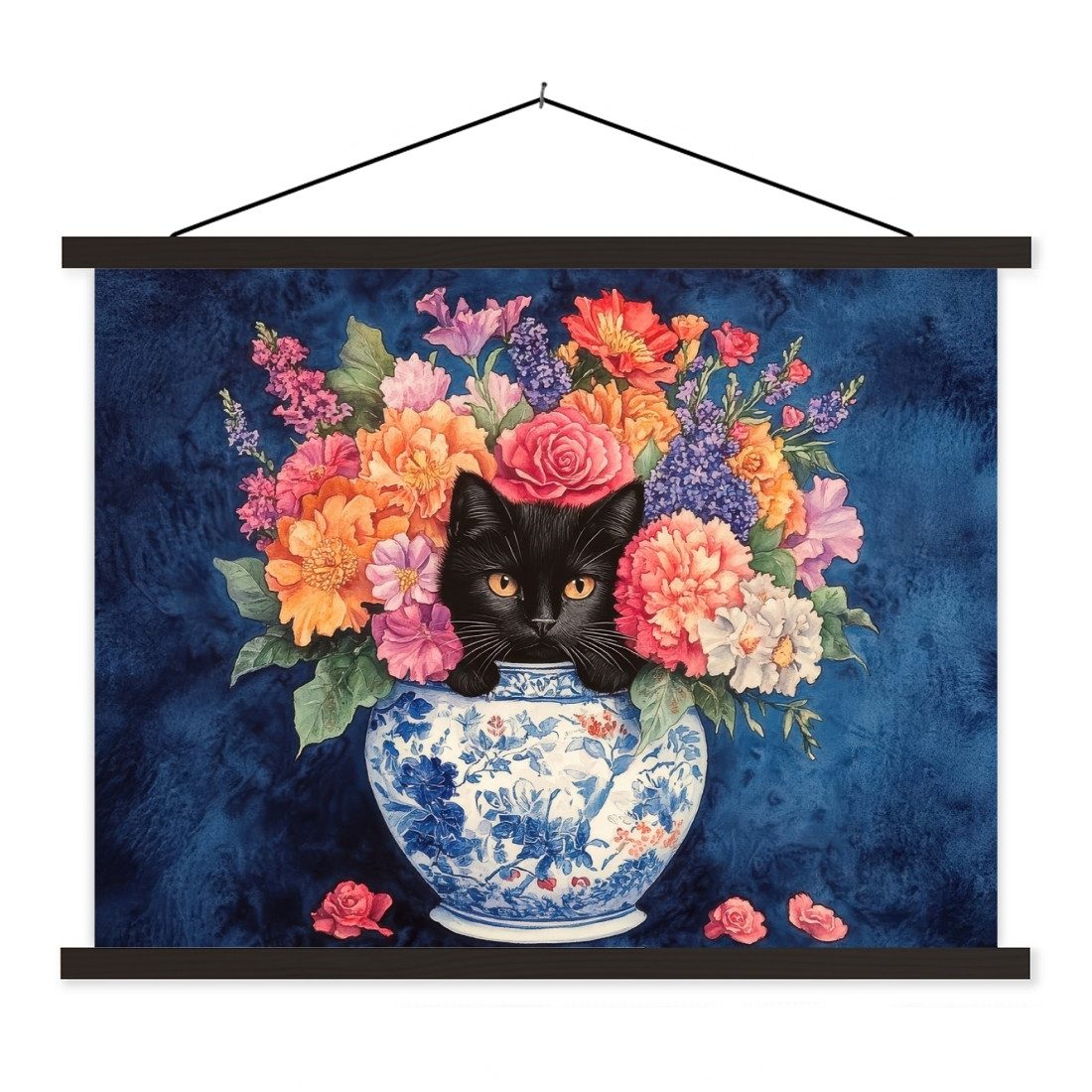 Katze - Blumen - Vase | Schwarz