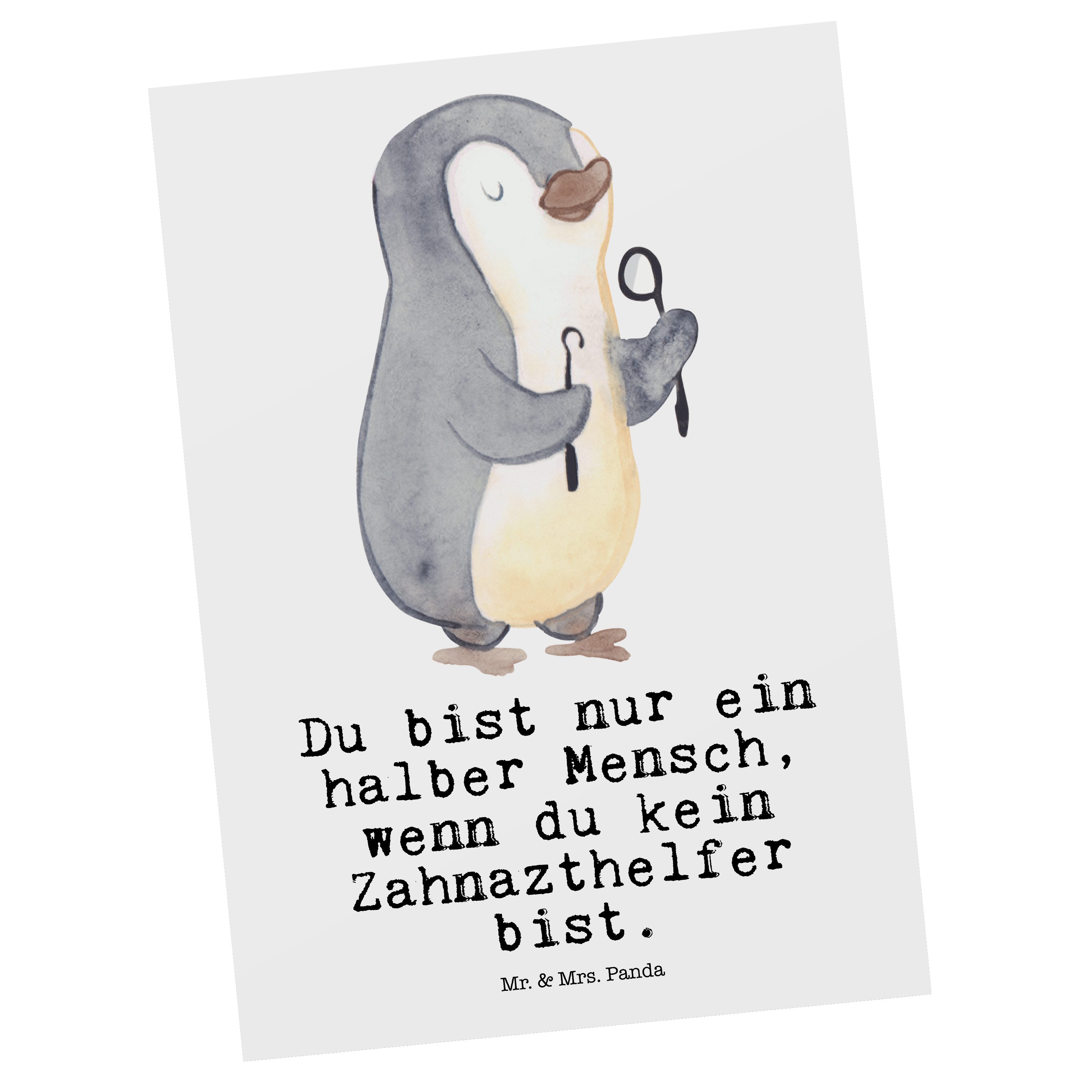 Mr. & Mrs. Panda Postkarte Zahnarzthelfer mit Herz - Weiß - Geschenk, Schenken, Geburtstagskarte