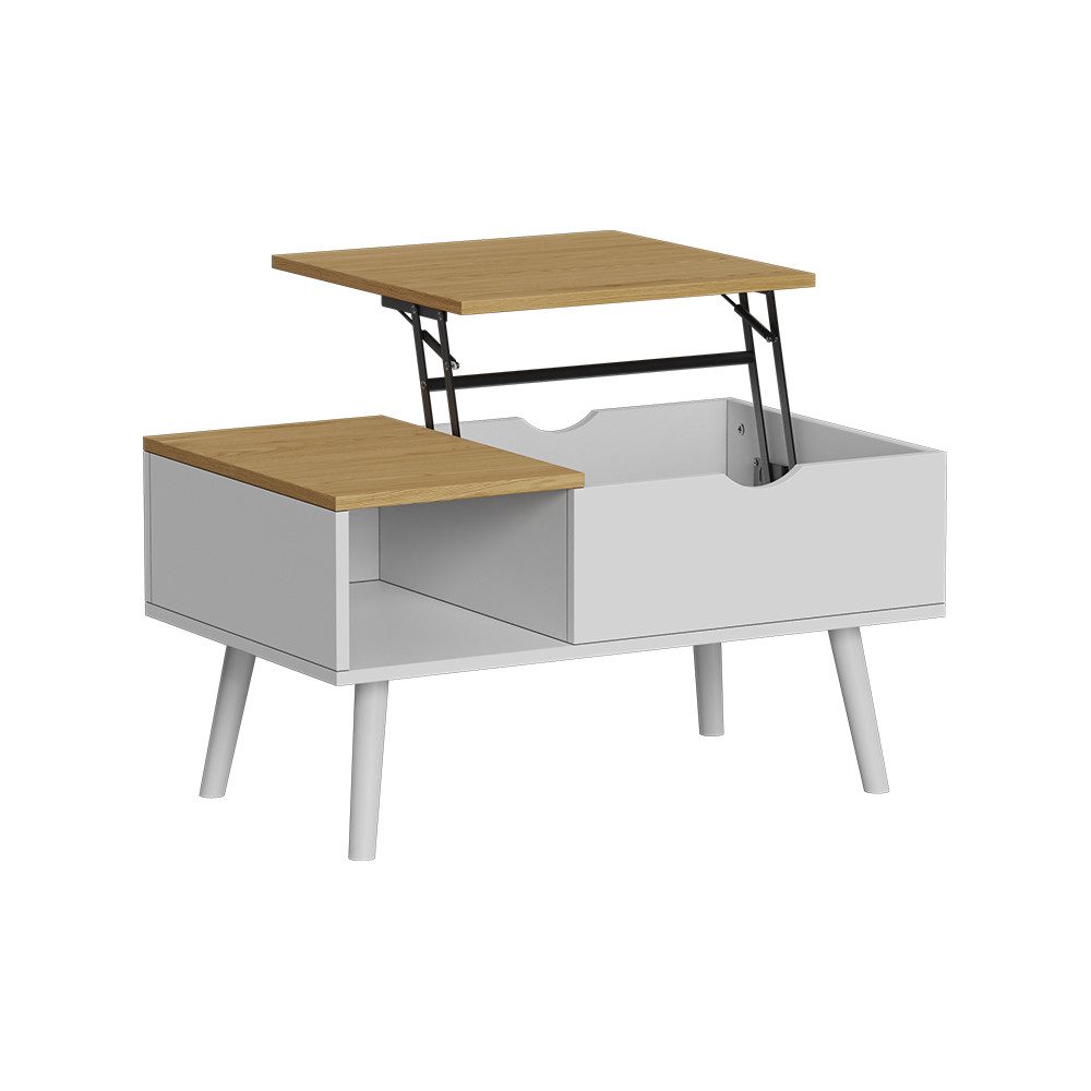 Vicco Couchtisch Stora, Weiß/Eiche/Eiche, 76 x 45 cm mit Liftfunktion (1-St günstig online kaufen