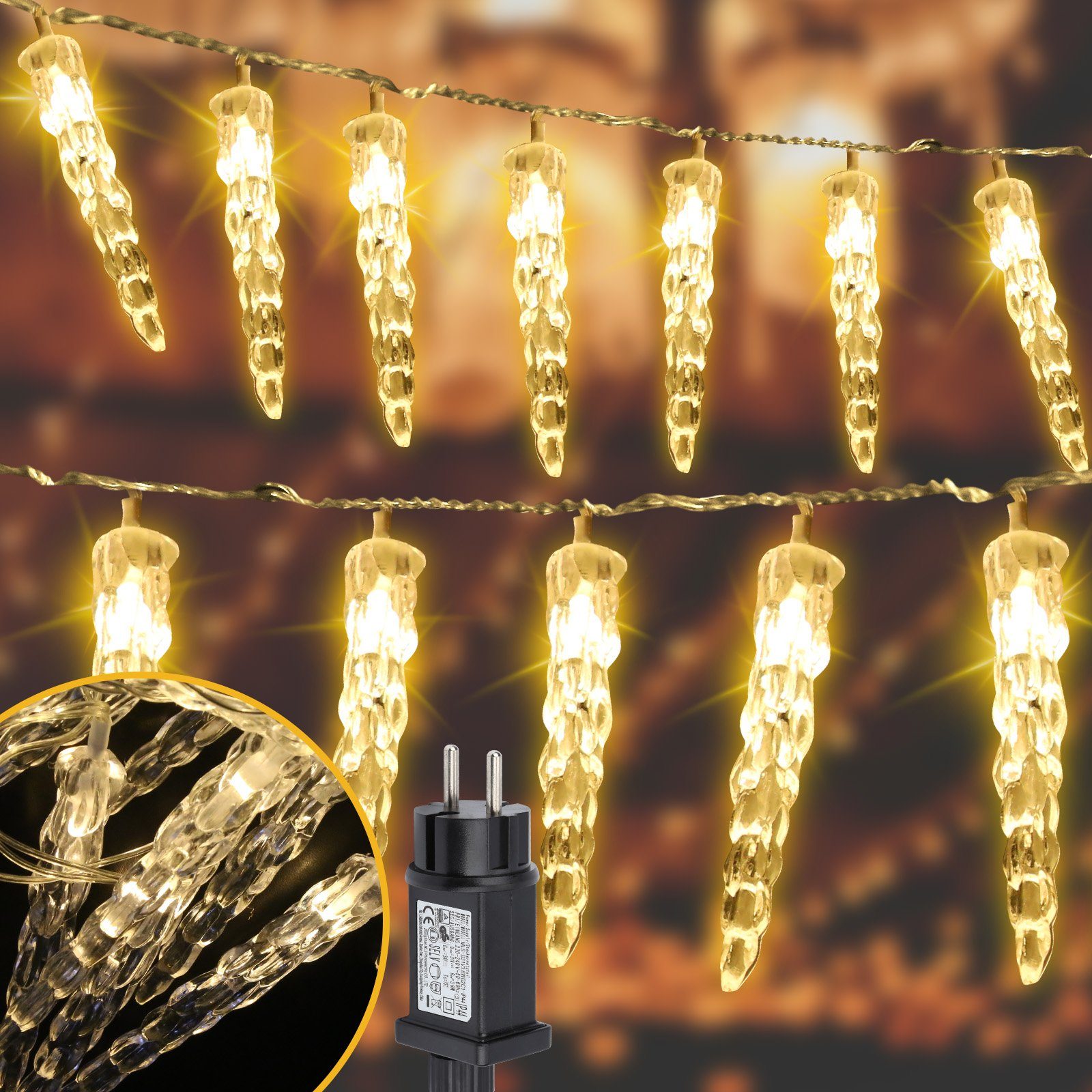 Wasserdicht Lichterkette LED-Lichterkette Weihnachten Gimisgu LED Eiszapfen Innen Deko Eisregen, Warmweiß Außen 40