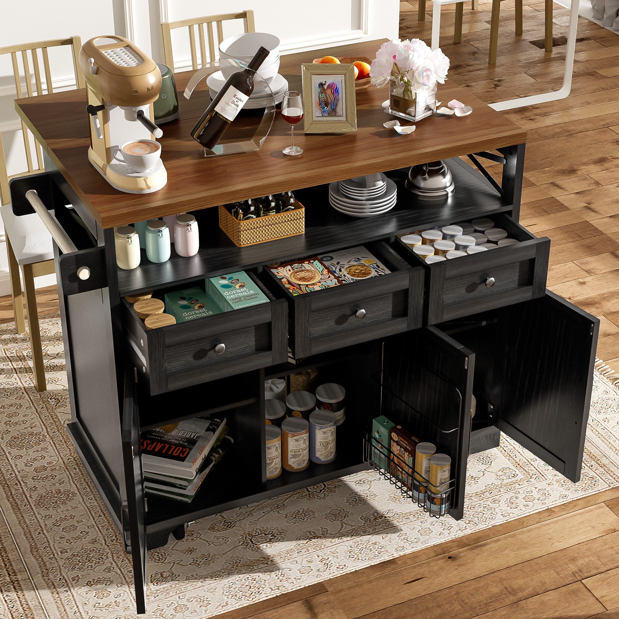 TavilaEcon Küchenbuffet Moderne Kücheninsel mit Holzmaserung, günstig online kaufen