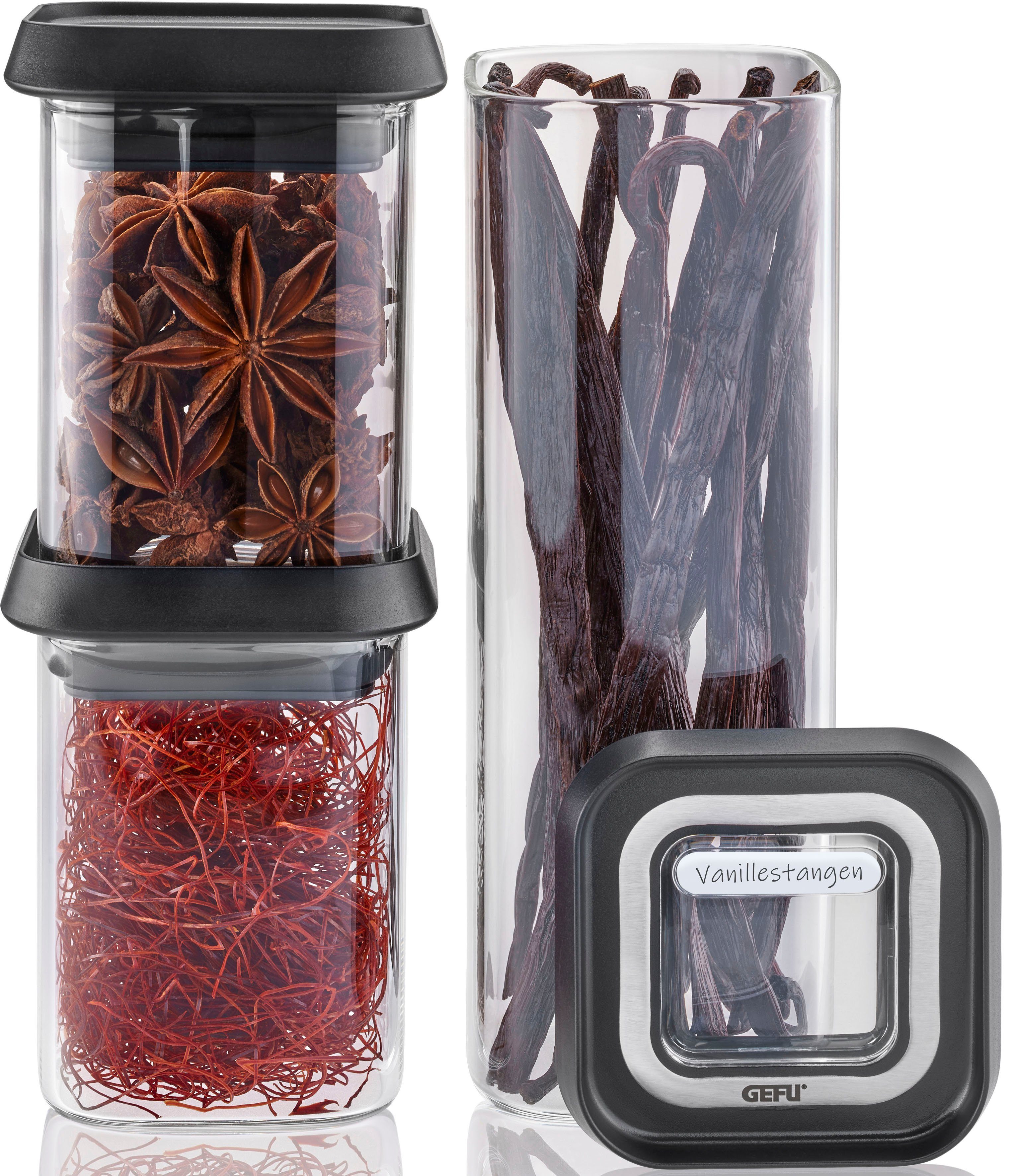 GEFU Vorratsdose PANTRY mini, Borosilikatglas, (Set, 3-tlg), ideal für Gewürze, Kräuter und Tee