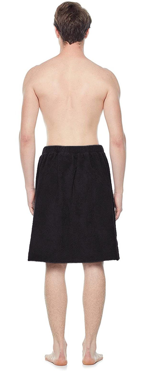 Arus Kilt Saunakilt Herren – knielang mit Gummizug & Klett, für Wellness & Spa, 100% Bio-Baumwolle, Gummizug, Tasche, Klettverschluss, mit Gummizug und Klettverschluss, knielang, 100% BIO-Baumwolle