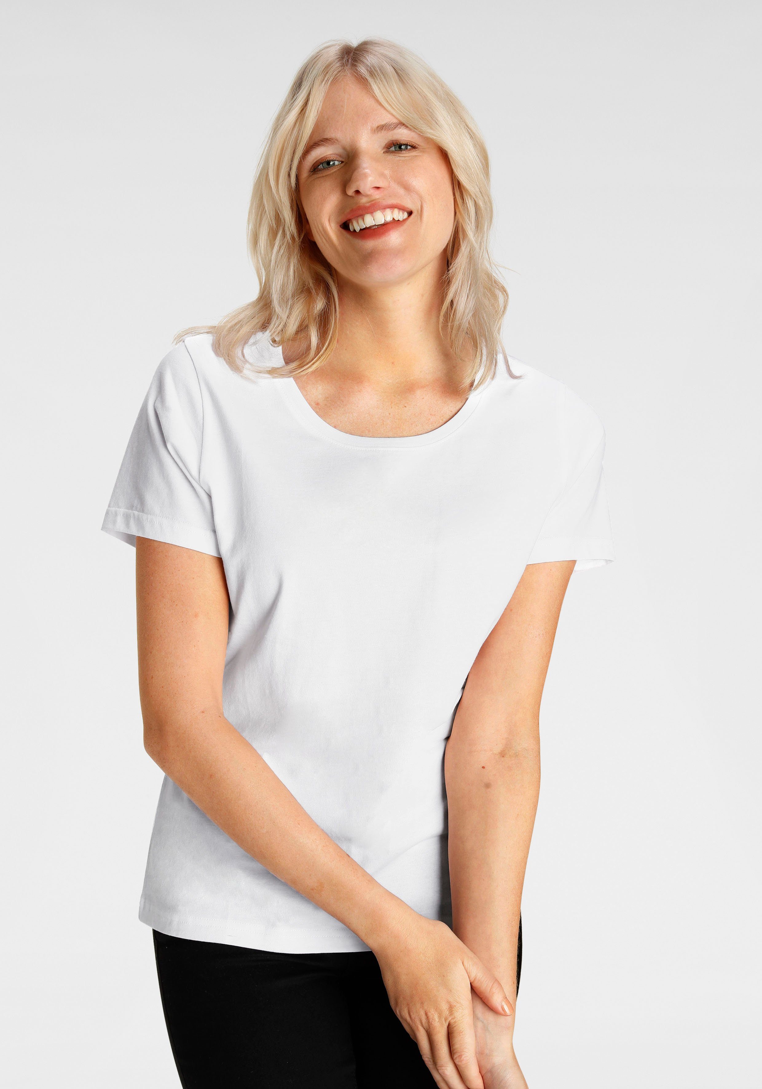 Eastwind T-Shirt (3er-Pack) Kurzarm, hüftlang, für die Freizeit, aus Baumwolle