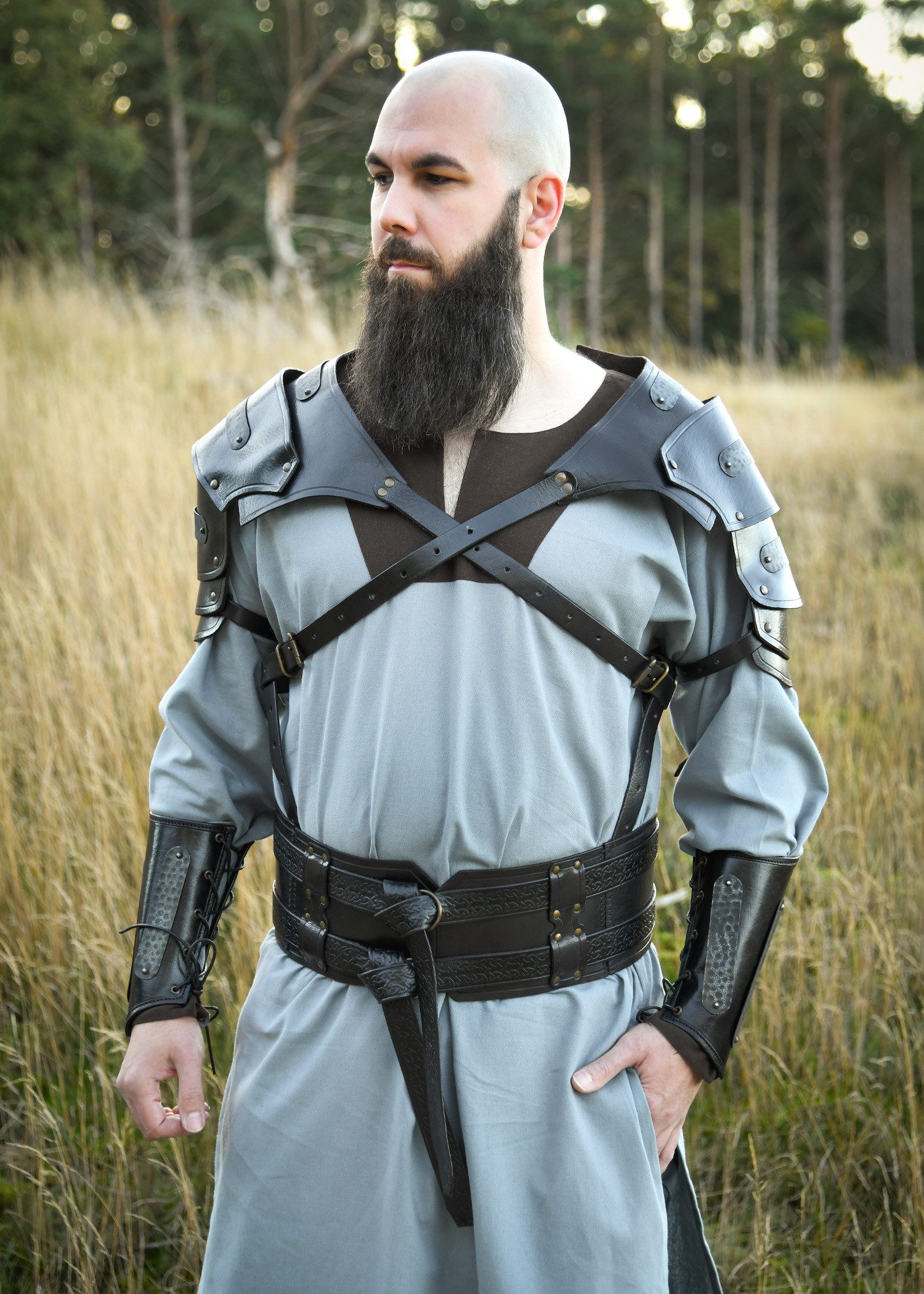 Battle Merchant Ritter-Kostüm Doppelter Ledergürtel schwarz, "Balor"