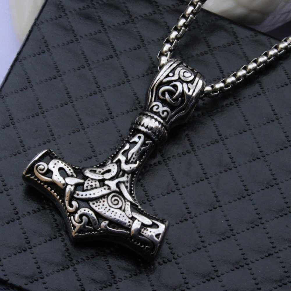 WaKuKa (3-tlg) Edelstahl Thorshammer-Anhänger 3er-Pack Herren Charm-Kette für aus