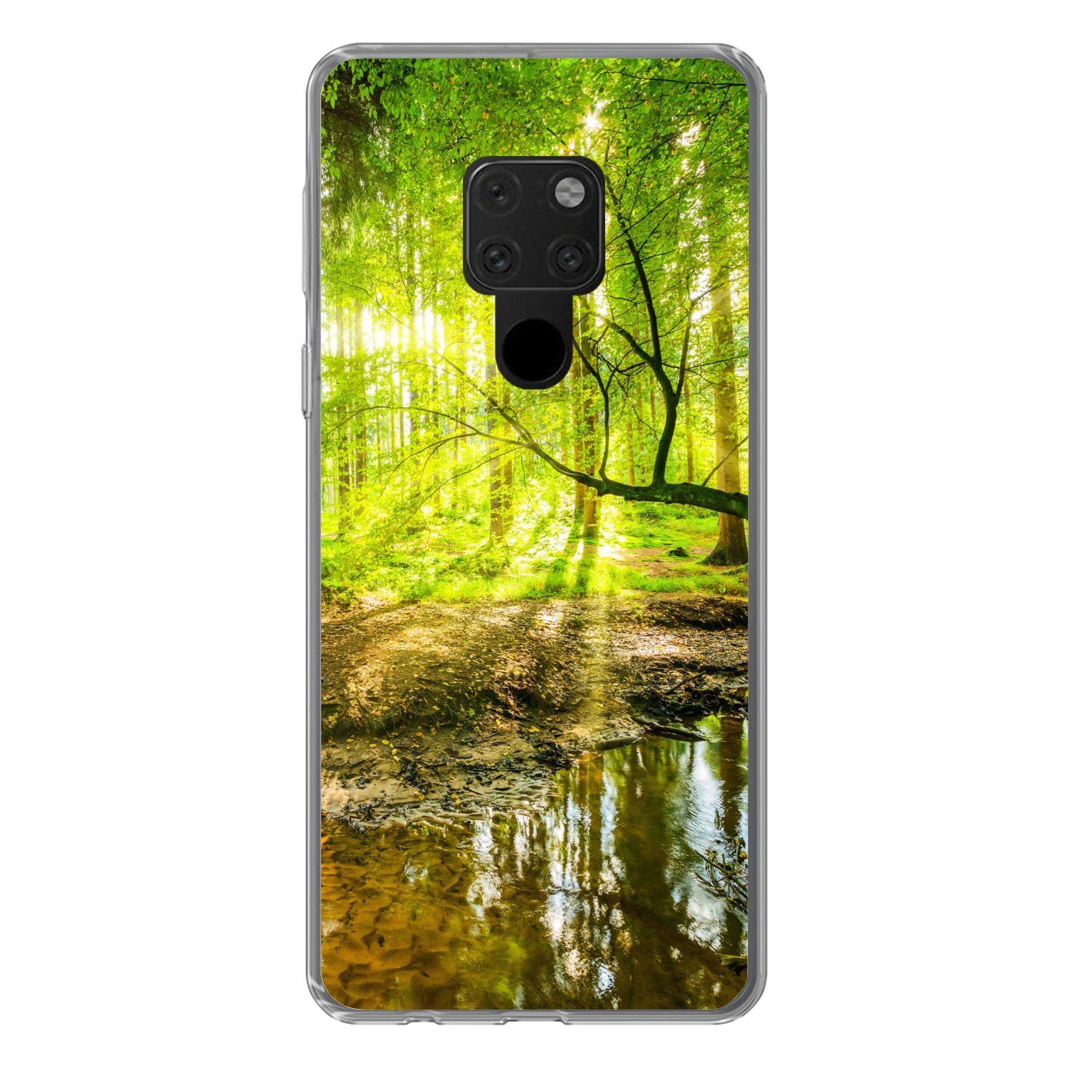MuchoWow Handyhülle für Huawei P40 Lite Wald - Landschaft - Wasser - Bäume - Sonne - Grün, Handy Case, Silikon, Bumper Case Dünn