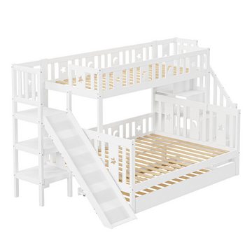 IDEASY Etagenbett Jugendbett, Kinderbett, weiß, 90*200/140*200 cm, mit Zaun, Rutsche, Stautreppe, einfacher Aufbau