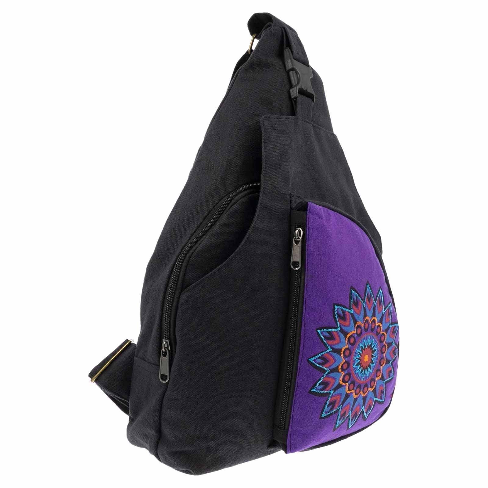 KUNST UND MAGIE Umhängetasche Kunst&Magie Sling Bag Hippie Bodybag Schultertasche Mandala Rucksack L Schwarz / Lila