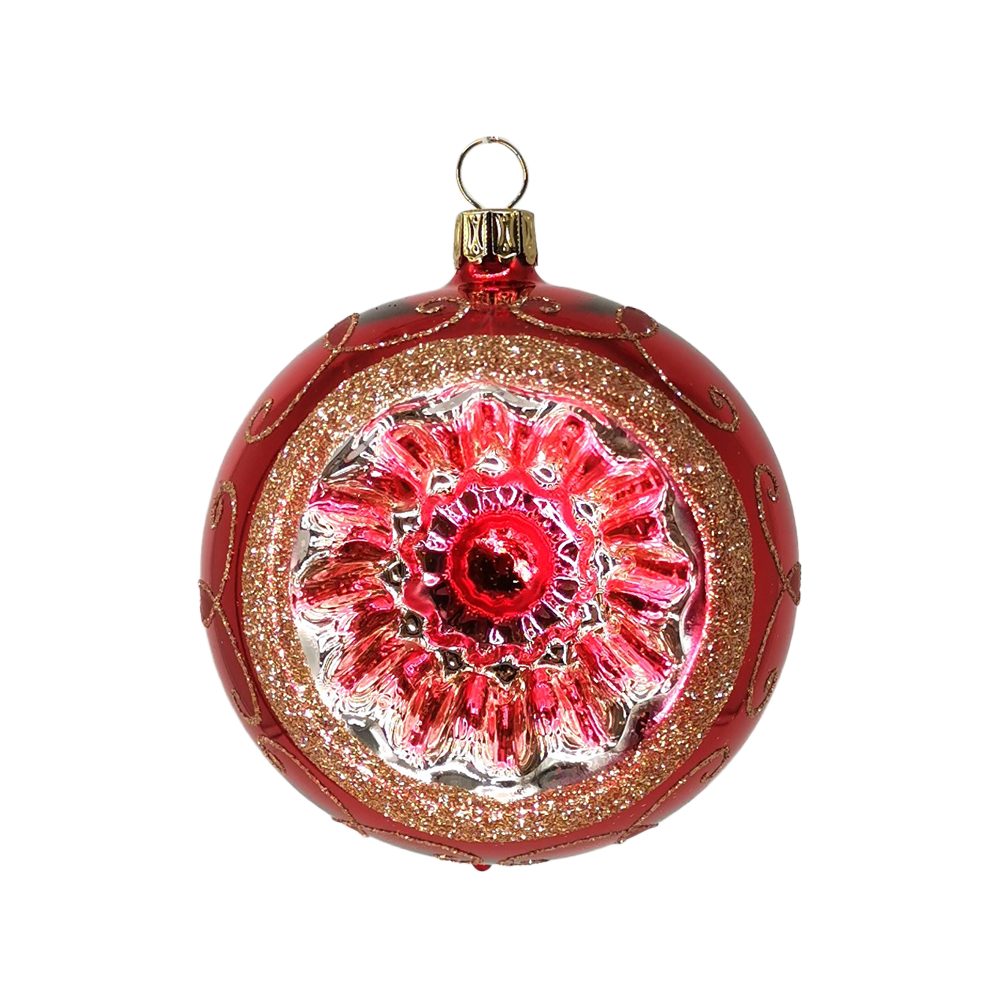Schatzhauser Weihnachtsbaumkugel Reflexkugel Spitzenbordüre rot (1 St), Spitzenbordüre