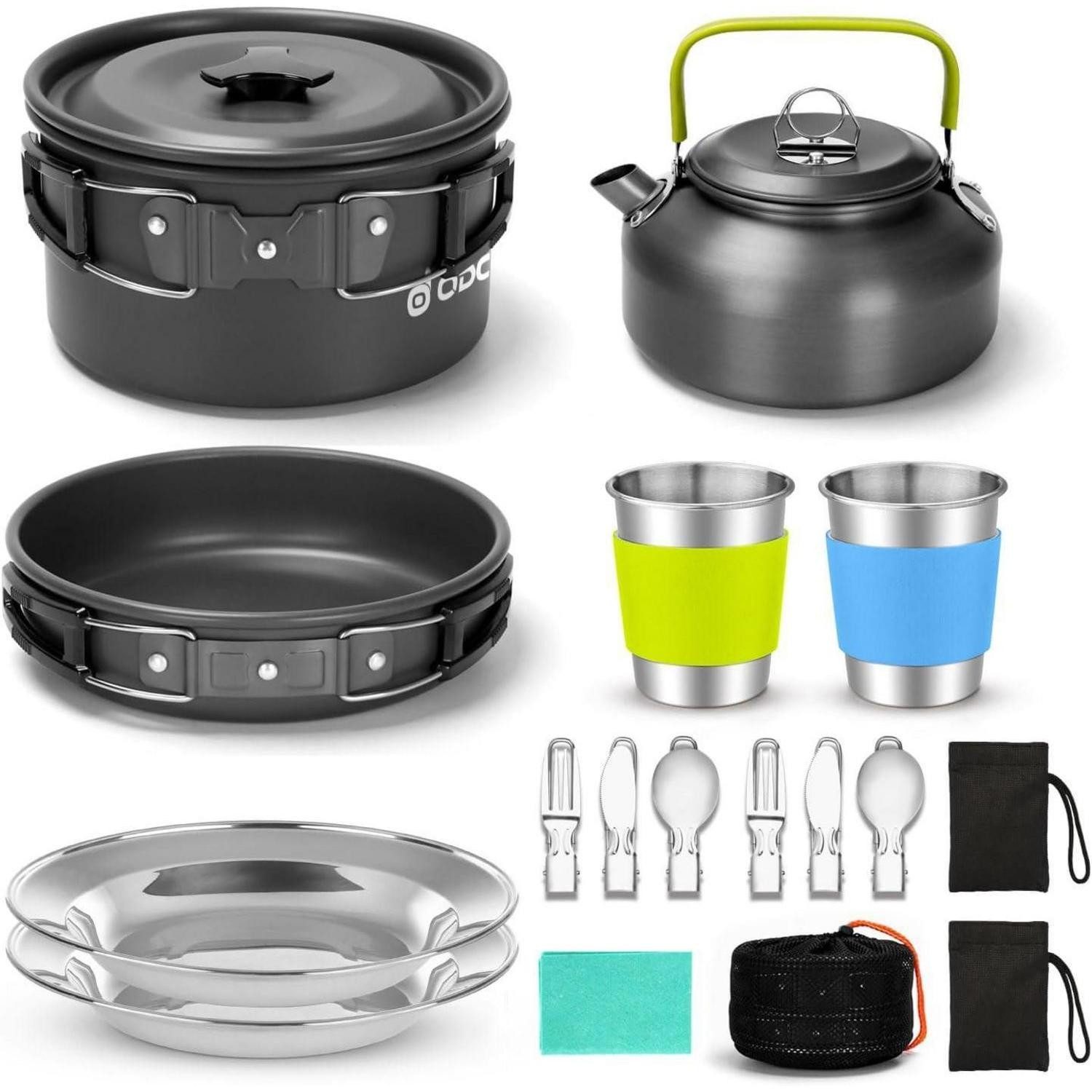 LuxusKollektion Geschirr-Set Camping Geschirr Set Kochset Topf Teekessel Campingbesteck Aluminium