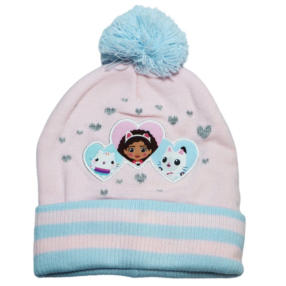 Bommelmütze Gabbys Dollhouse Kinder Mädchen Winter Bommel Mütze Wintermütze