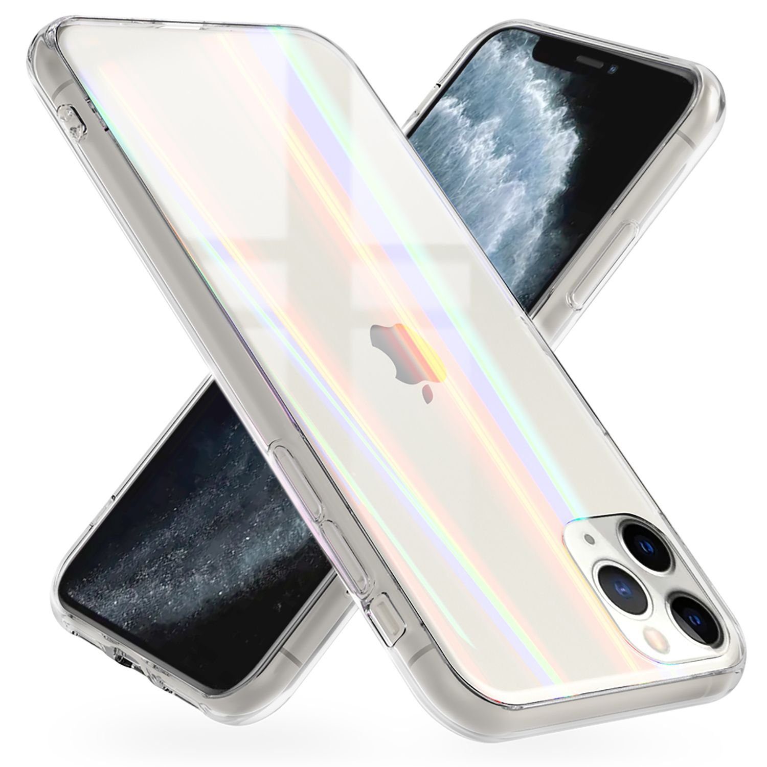Nalia Handyhülle Apple iPhone 11 Pro Max, Klare Hartglas Hülle / Aurora  Regenbogen Effekt / Silikon Rahmen / Transparent