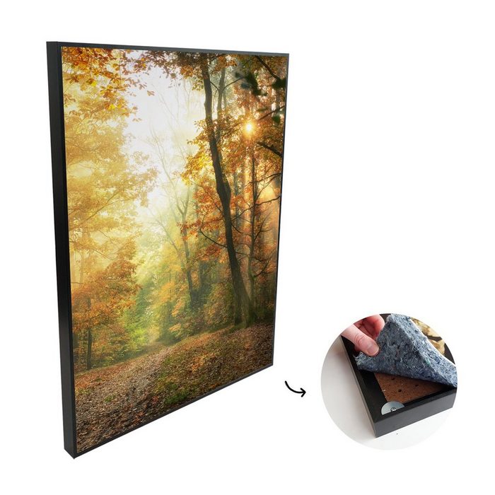 MuchoWow Akustikplatte Wald - Herbst - Sonne - Landschaft - Natur - Bäume - Laub (1-St) Gemälde für die Raumakustik Wohzimmer Schlafzimmer Bilder Deko
