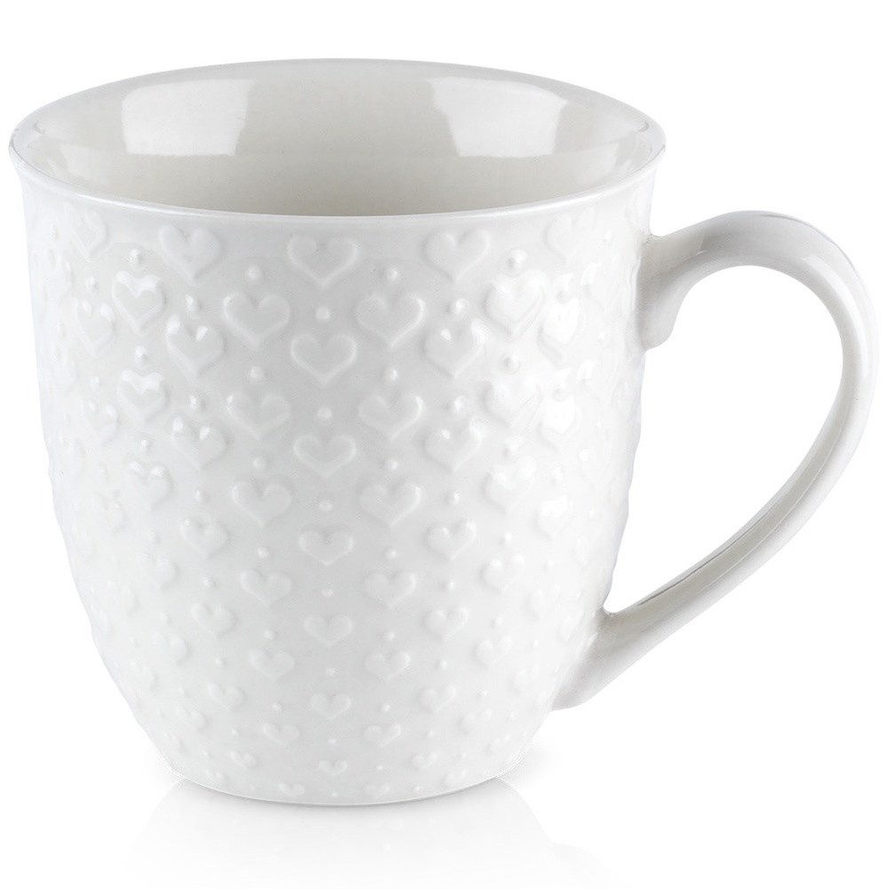 Orion Group Becher Keramiktassen 530ml mit Herzen Dekor, 1-tlg., Keramik, spülmaschinengeeignet, mikrowellengeeignet, gemustert