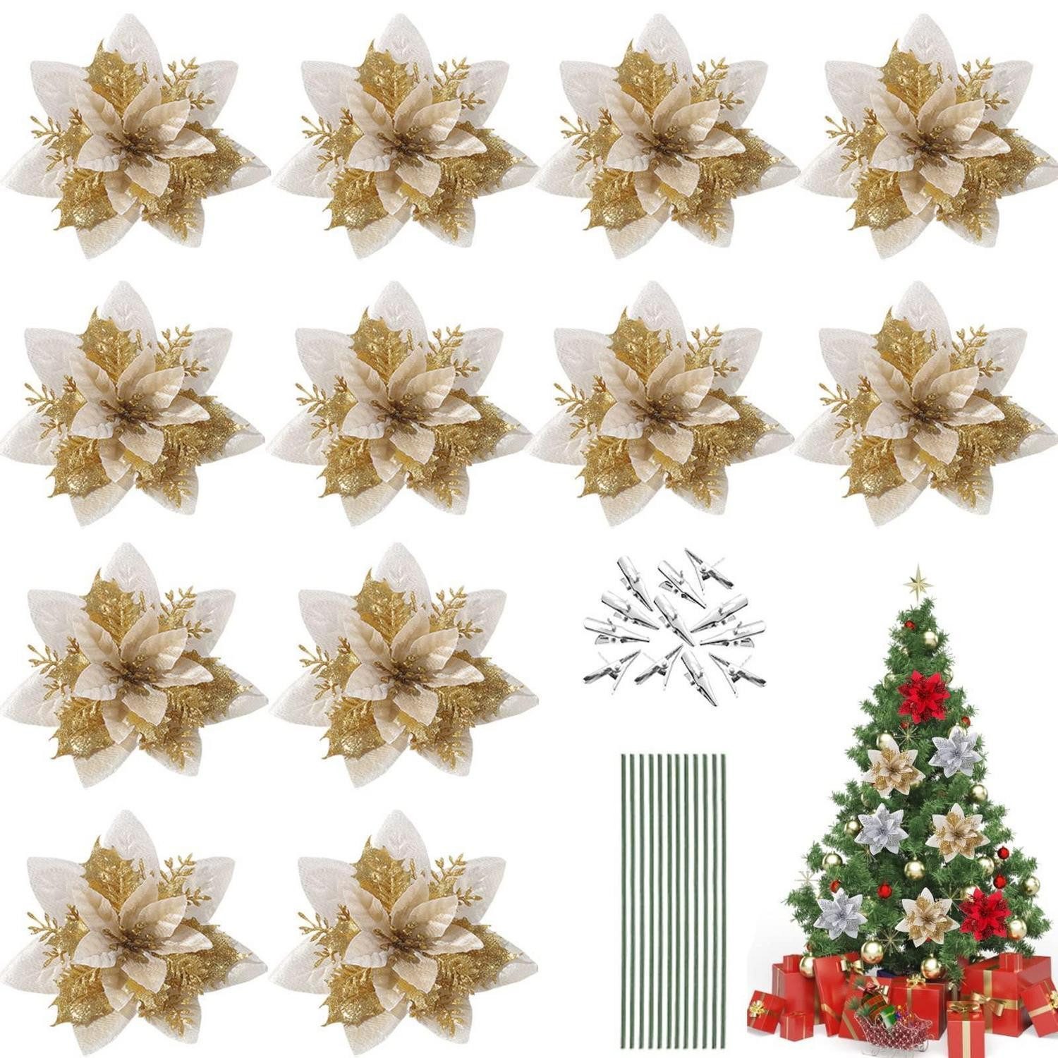 Kunstblume Weihnachtsdeko Stern 12cm Gold 12 Stück, LuxusKollektion, Höhe 5 cm